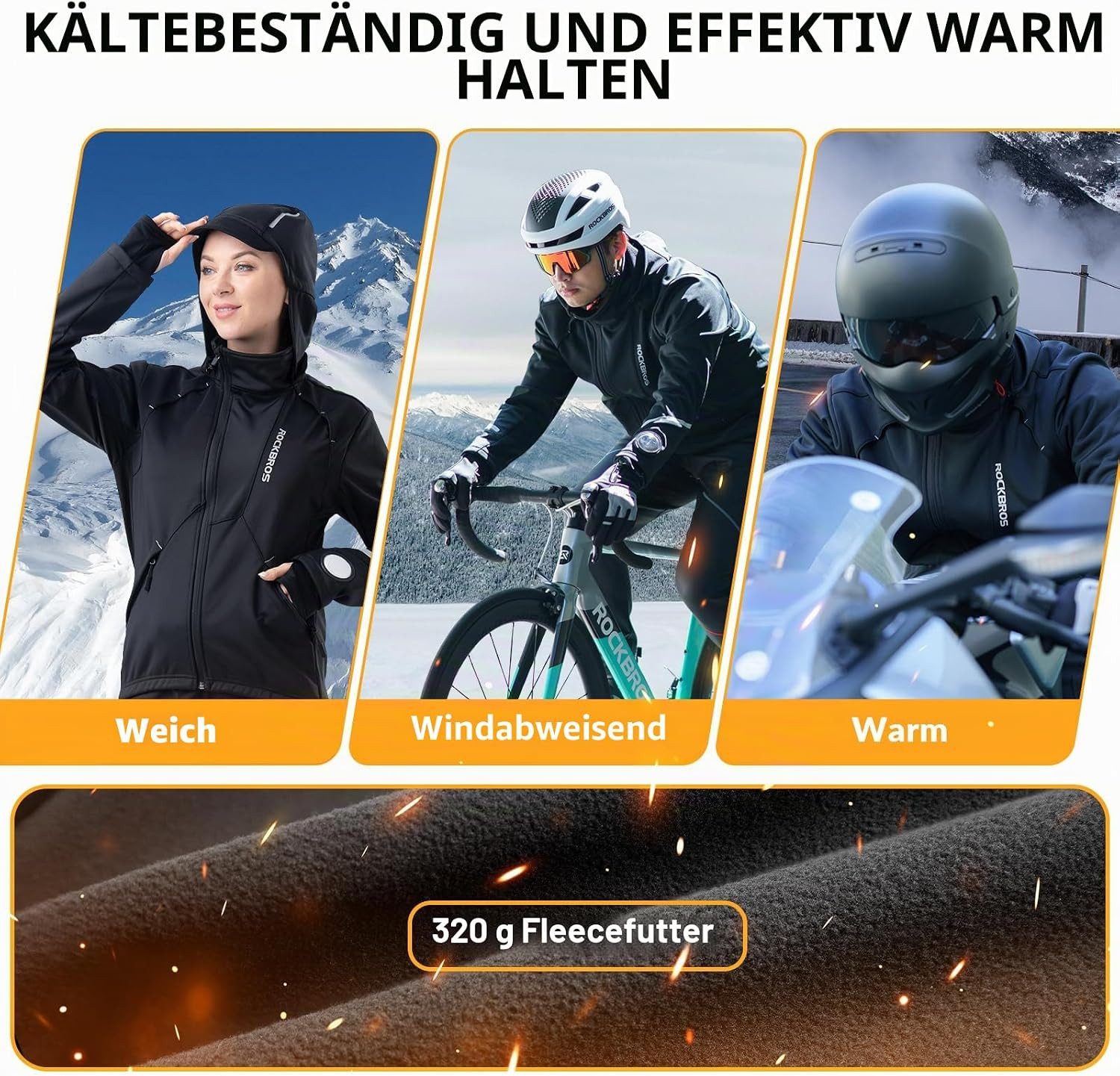 ROCKBROS Fahrradjacke Herren Softshell Radjacke winddicht wasserdicht atmungsaktiv – Bild 3 von 5