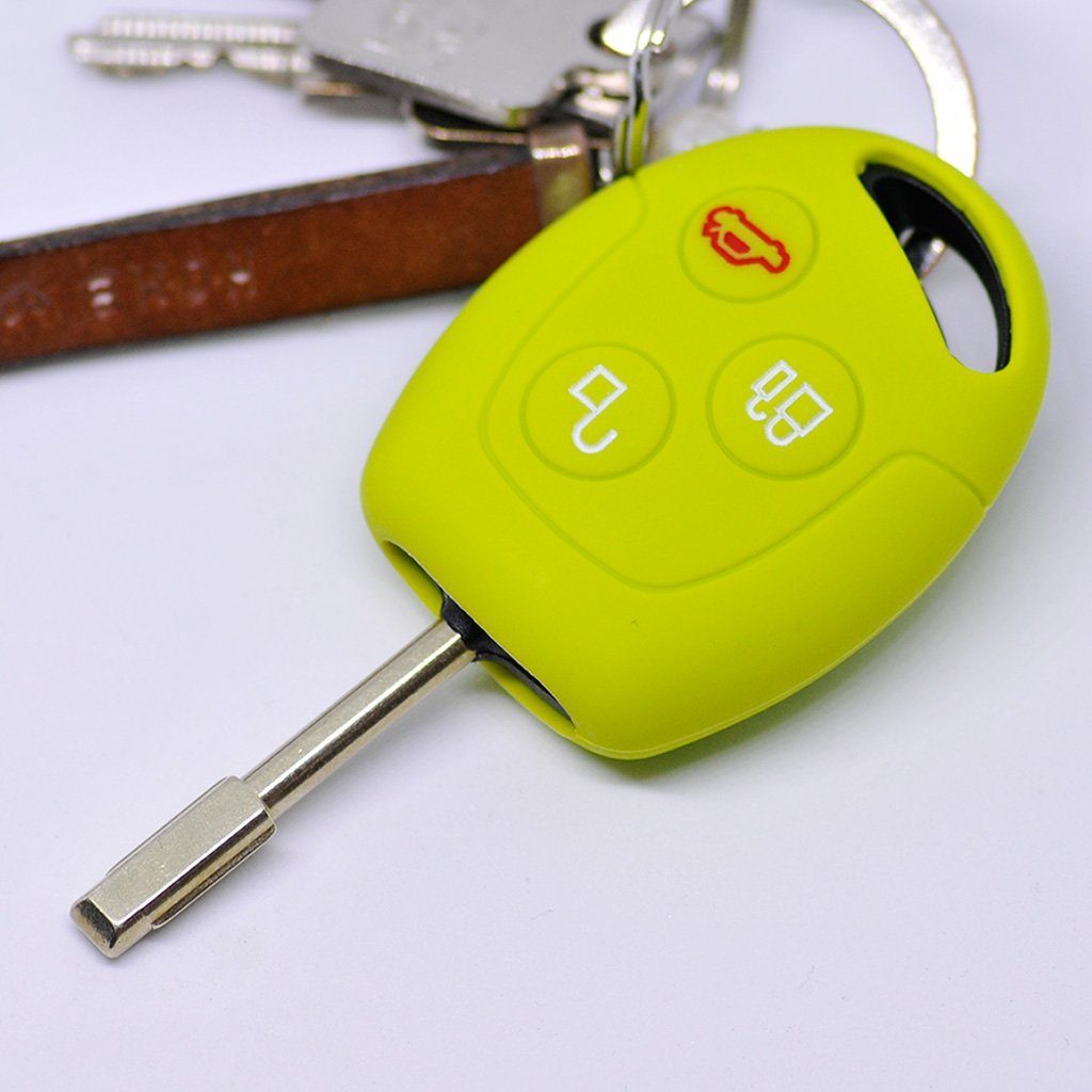 Ford mt-key Mondeo Softcase Knopf 3 Autoschlüssel für Transit S-MAX Galaxy II Silikon Apfelgrün, Fiesta Schlüsseltasche Schutzhülle VI Fusion Focus