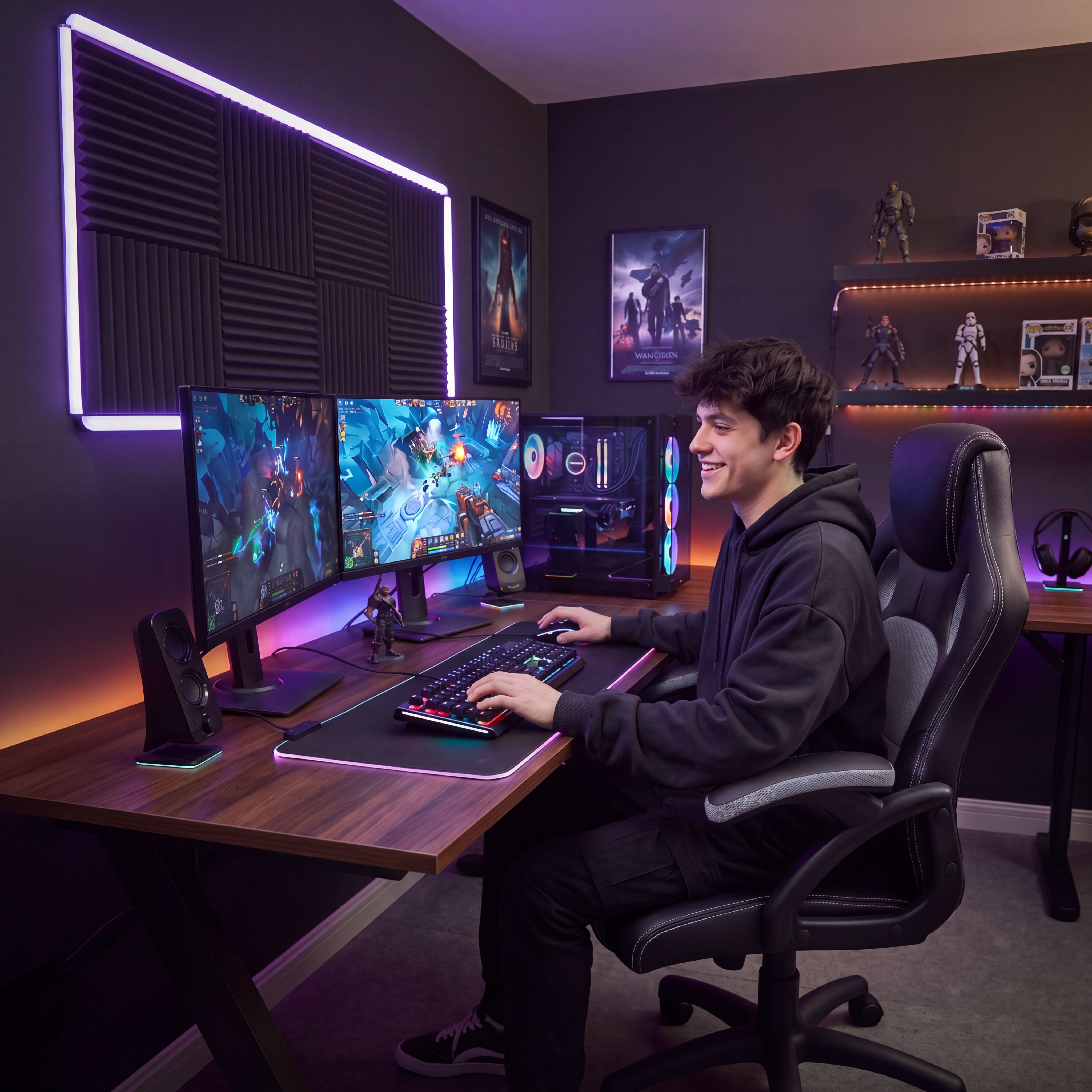 Juskys Gaming-Stuhl Montreal, Ergonomisch geformte Sitzfläche, Rückenlehne und Sitzfläche kippbar