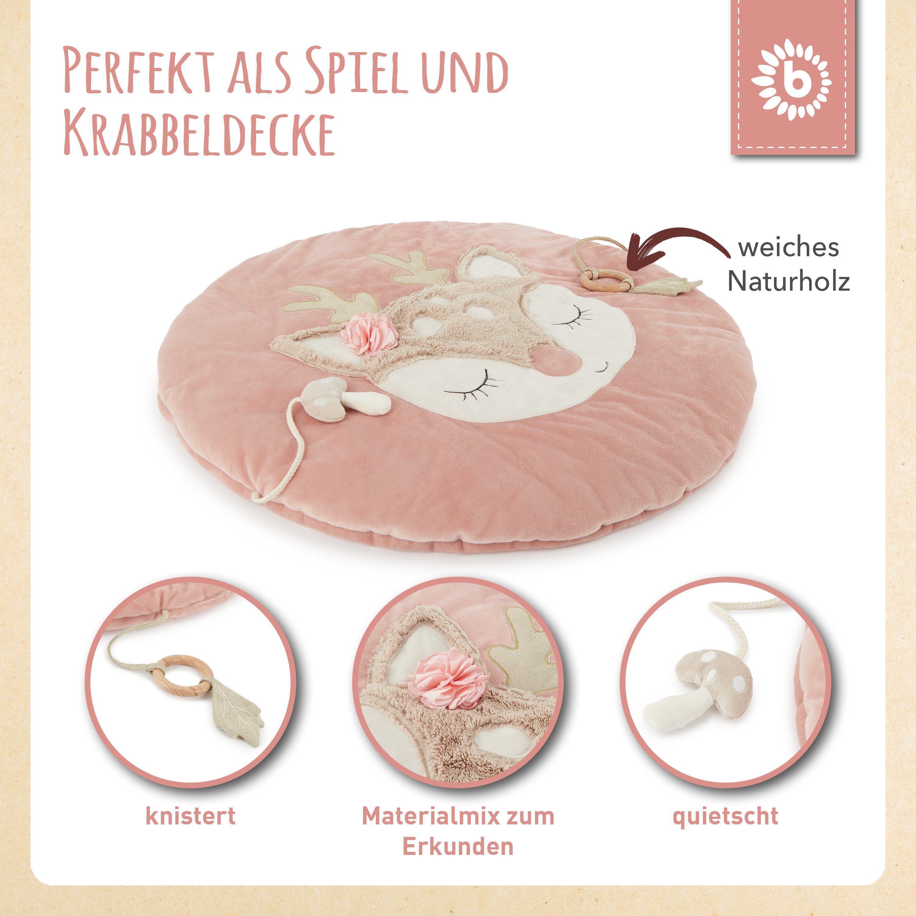 Krabbeldecke Bieco Baby Krabbeldecke Ø 70 cm Reh Motiv Activity Decke, BIECO