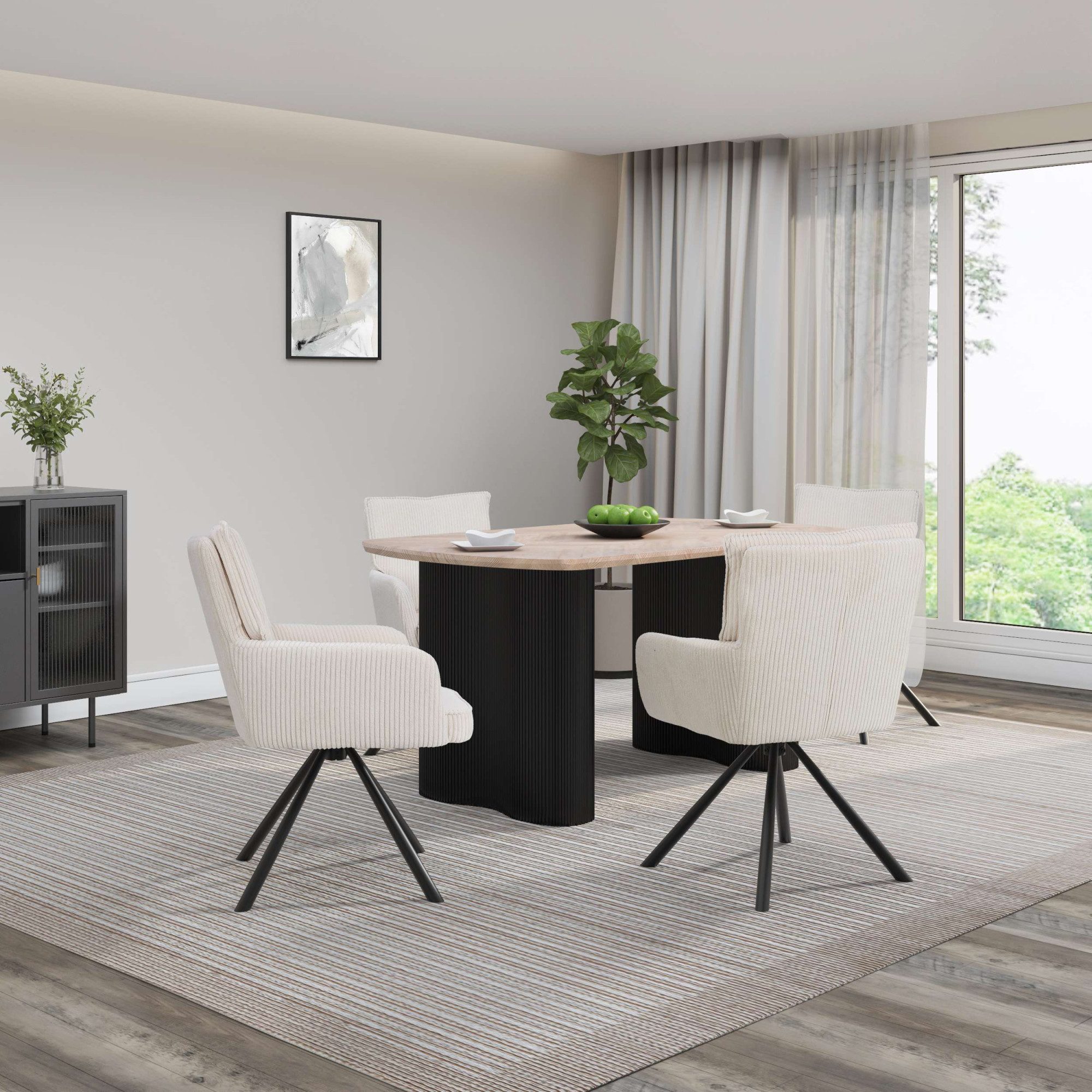 OTTO home Esstisch Bessonville, Tischplatte in Fischgrätoptik, Beine mit Ri günstig online kaufen