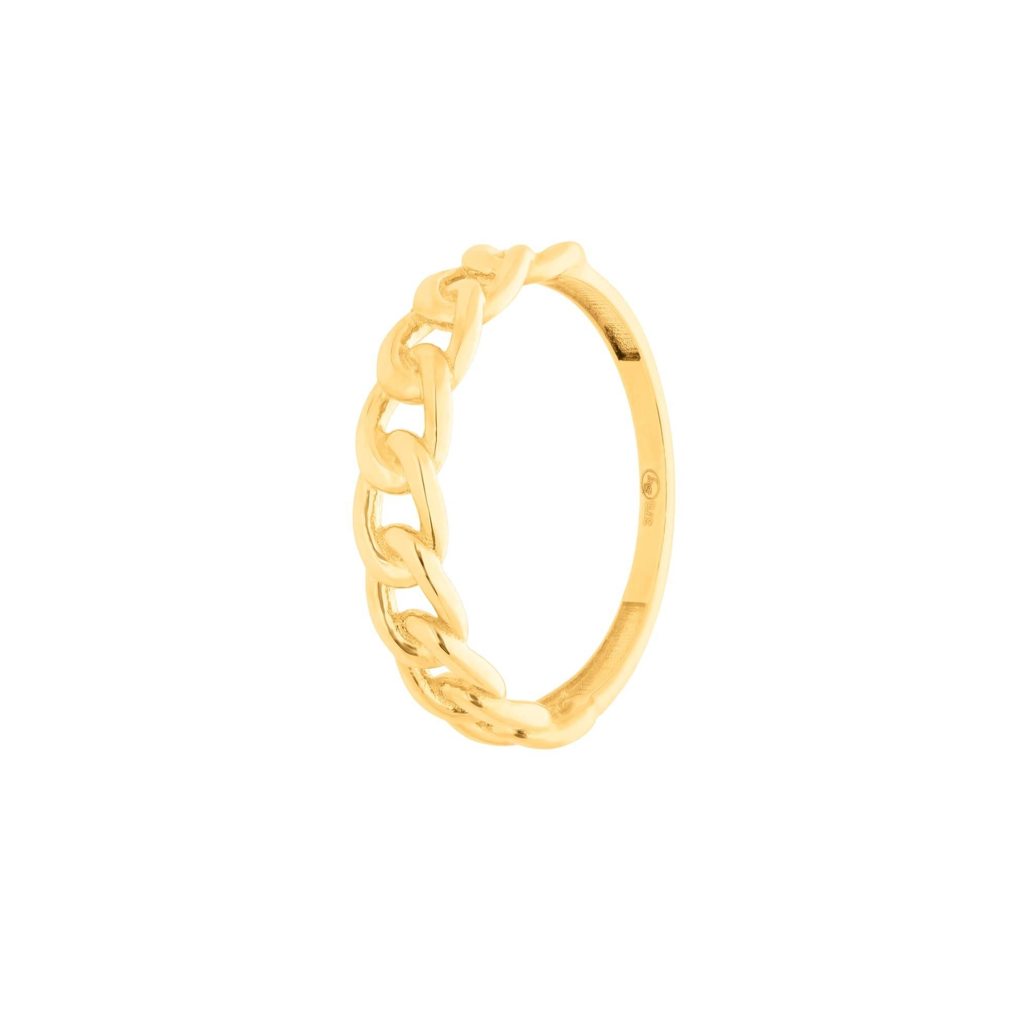Suzan Gold Goldring Panzerkettenring Damen Echtgold Curb Chain Ring aus 375 Gelbgold, Gelbgold 375