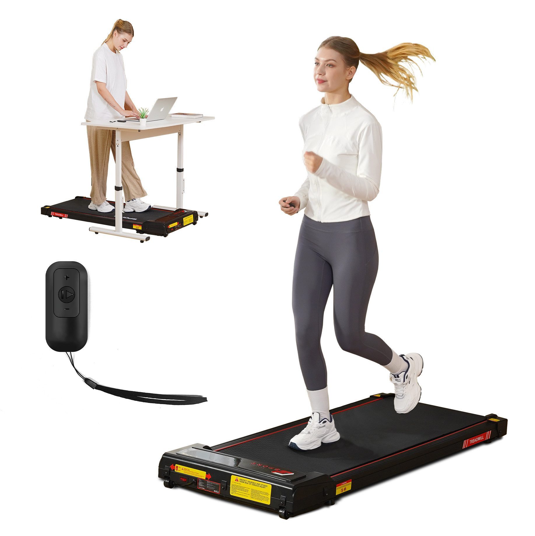 RAOOMIN Laufband Walking Pad, Laufband für Zuhause 3 in 1, 1-6 km/h mit Fernbedienung, mit 440W Motor, LCD-Display – platzsparend & leicht zu warten