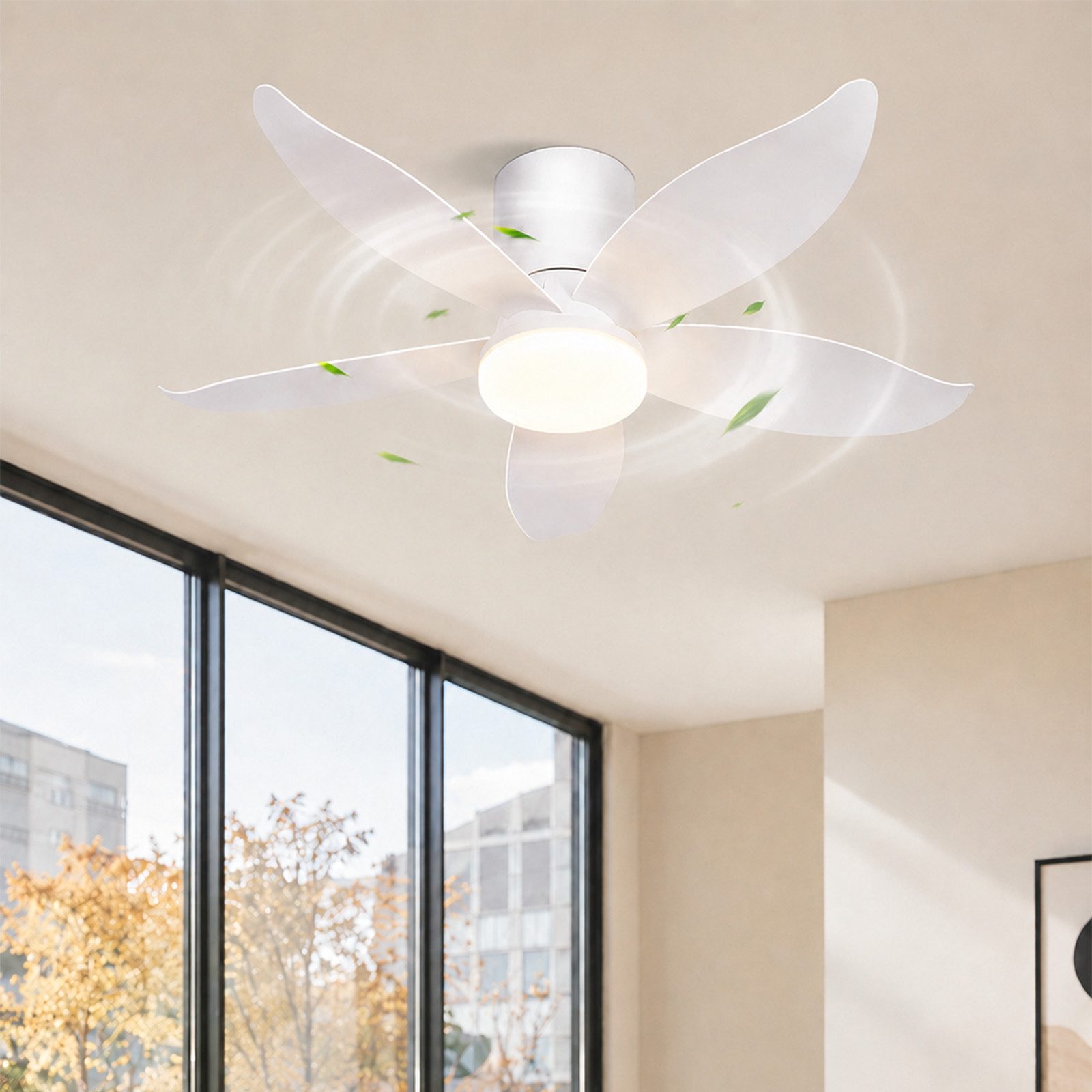 ZMH Deckenventilator mit Licht und Fernbedienung 6 Geschwindigkeiten Weiß 3/5 Flügel