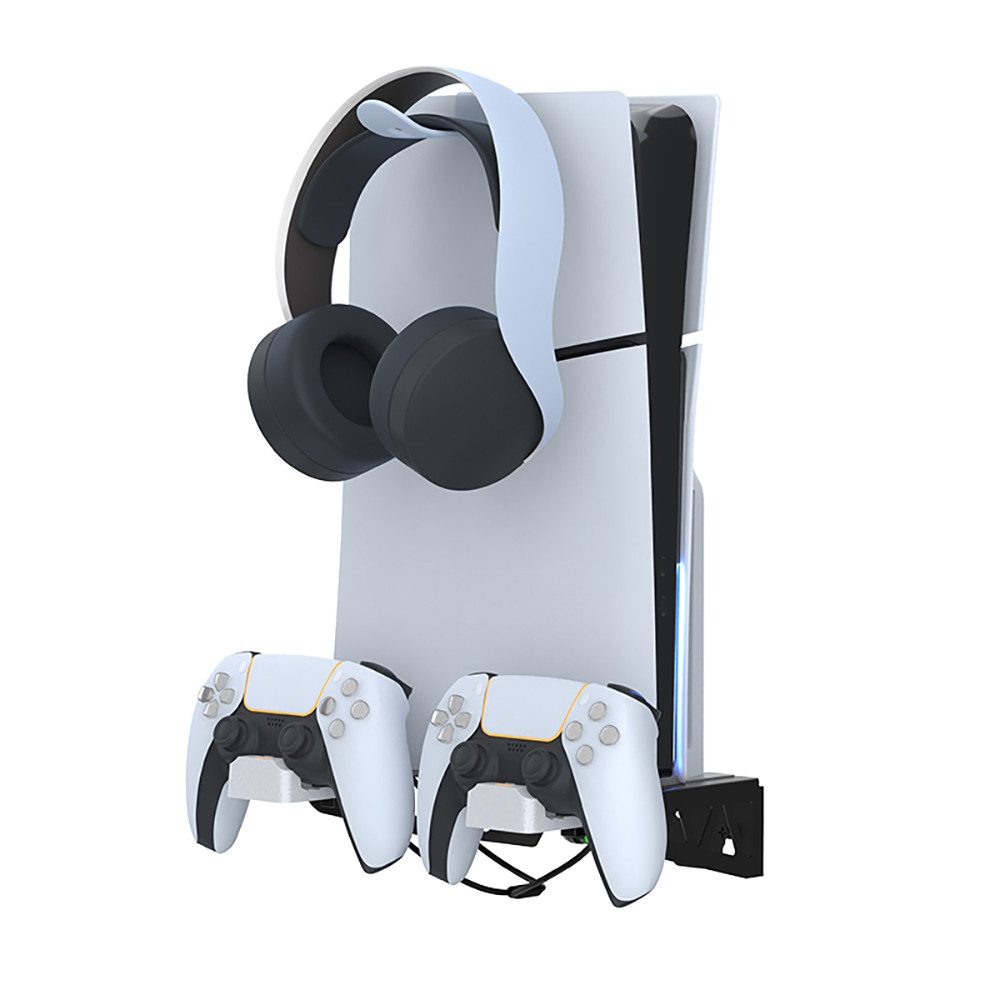 Fyrove Wall Mount Wandhalterung PS5 Slim mit Lüfter mit Controller-Ladegerät Controller-Ladestation (Controller-Ladegerät für PS5, Ladestation PS5 mit Kopfhörer – Bild 2 von 5