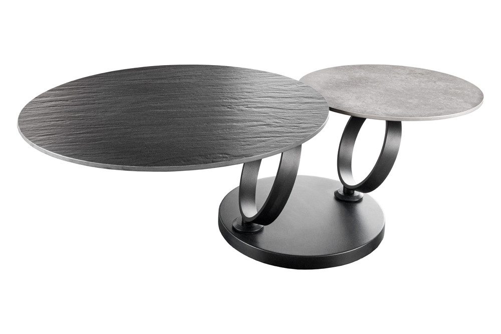 riess-ambiente Couchtisch DANCING RINGS grau/schwarz - rund, Keramik, drehbar, Metall (Einzelartikel, 1-St), mit 2 Ebenen & Drehmechanismus – ideal für Wohnzimmer & Loungebereich