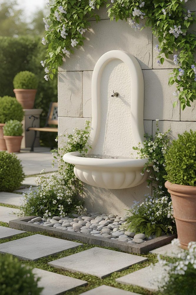 JVmoebel Gartenbrunnen Wandbrunnen aus Stein mit Waschbeckenfunktion, (1 tlg), Made in Europa