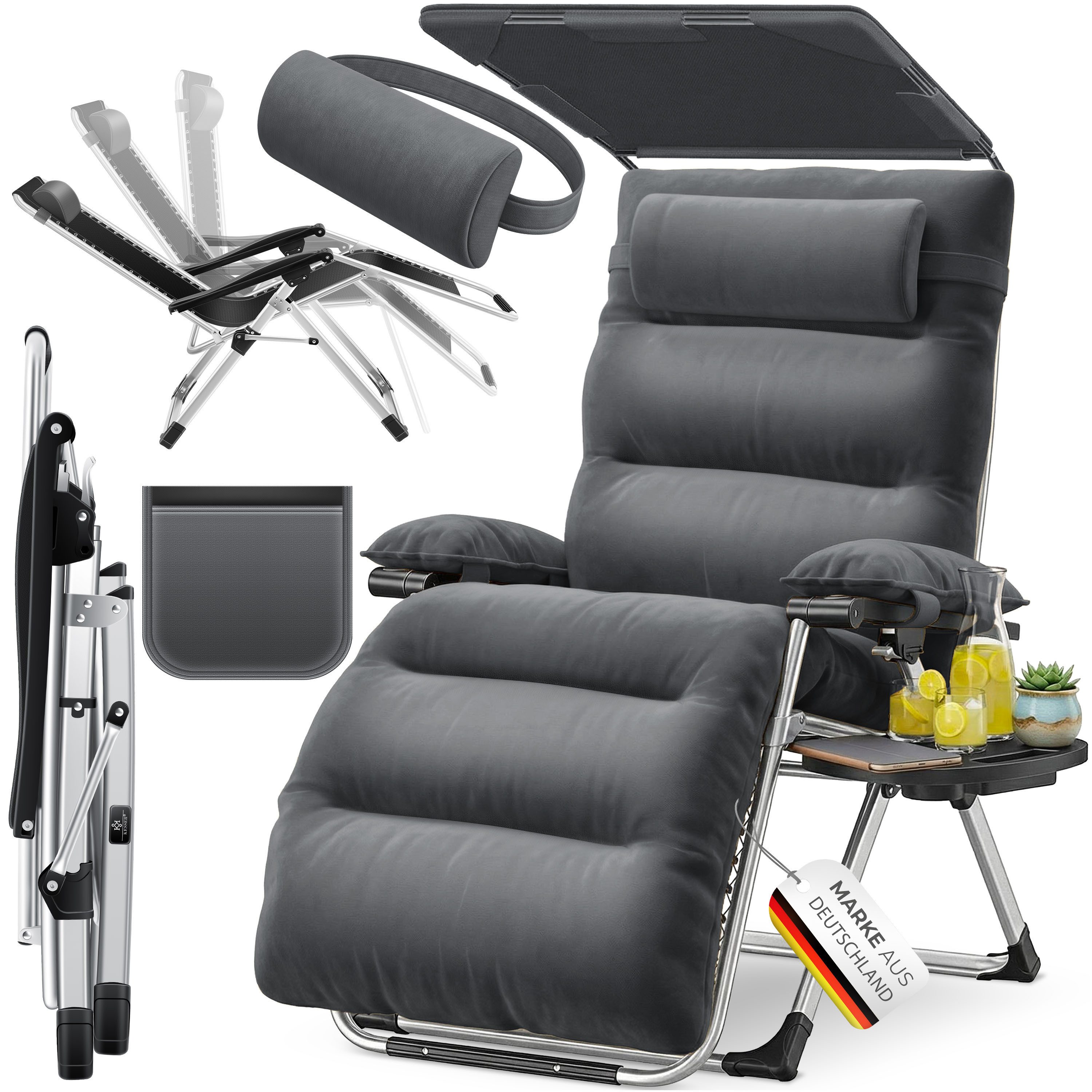 KESSER Gartenliege, Sonnenliege Liegestuhl Klappbar + Nackenkissen Gartenstuhl