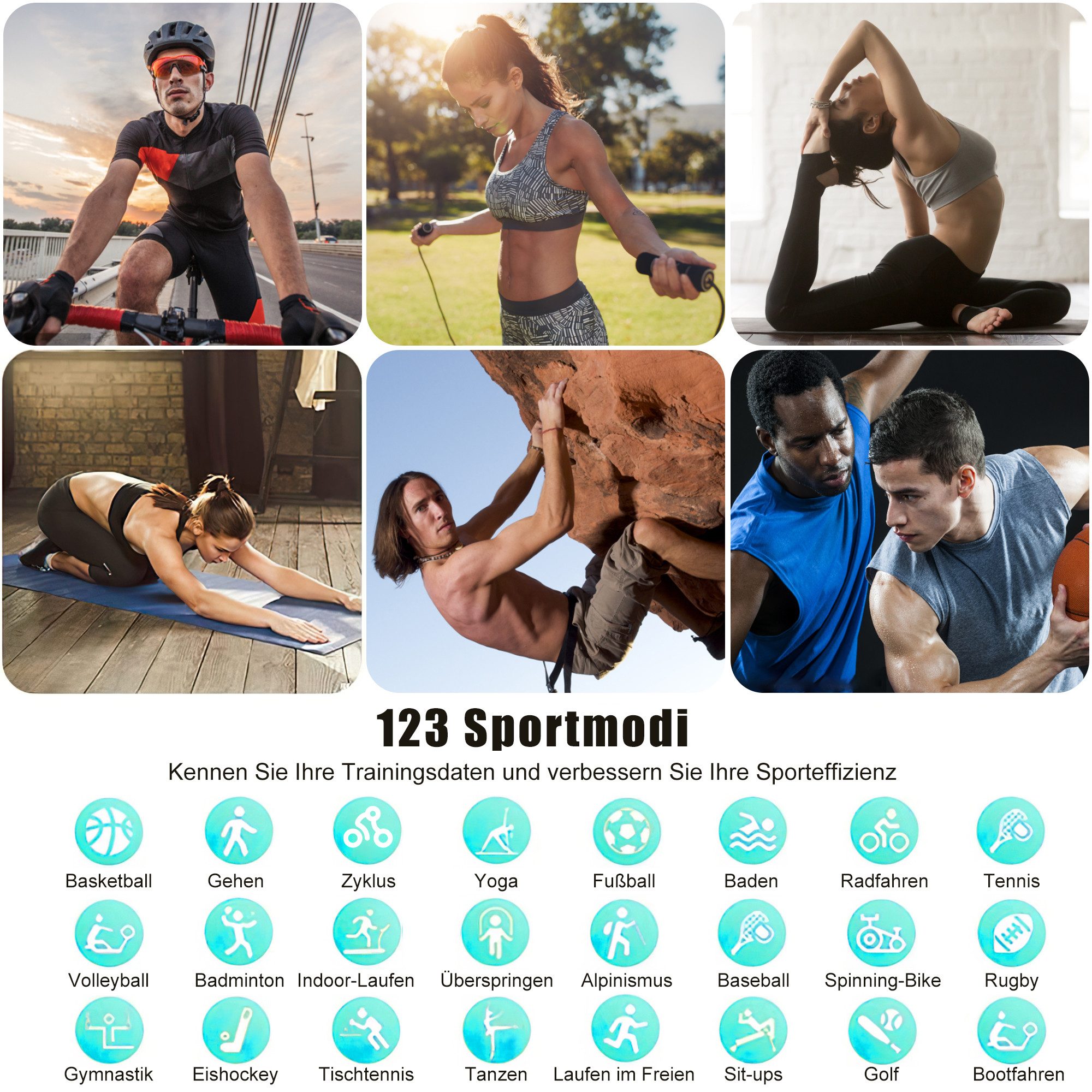 ibettertec Smartwatch Damen Herren mit Telefonfunktion Smartwatch (1.83 Zoll) Fitness Tracker Uhr mit 3 Kombinationen von Armbändern,(Fitnessuhr mit Anruffunktion 1,83" HD Voll Touchscreen Zoll,Smartwatch Fitness Tracker Uhr mit 120+Sportmodi,IP68 Wasserdicht,Uhren Watch für Android IOS,Fitnessuhr Tracker mit Pulsmesser Schrittzähler Schlafmonitor Aktivitätstracker cm, Uhren Watch für Android IOS)