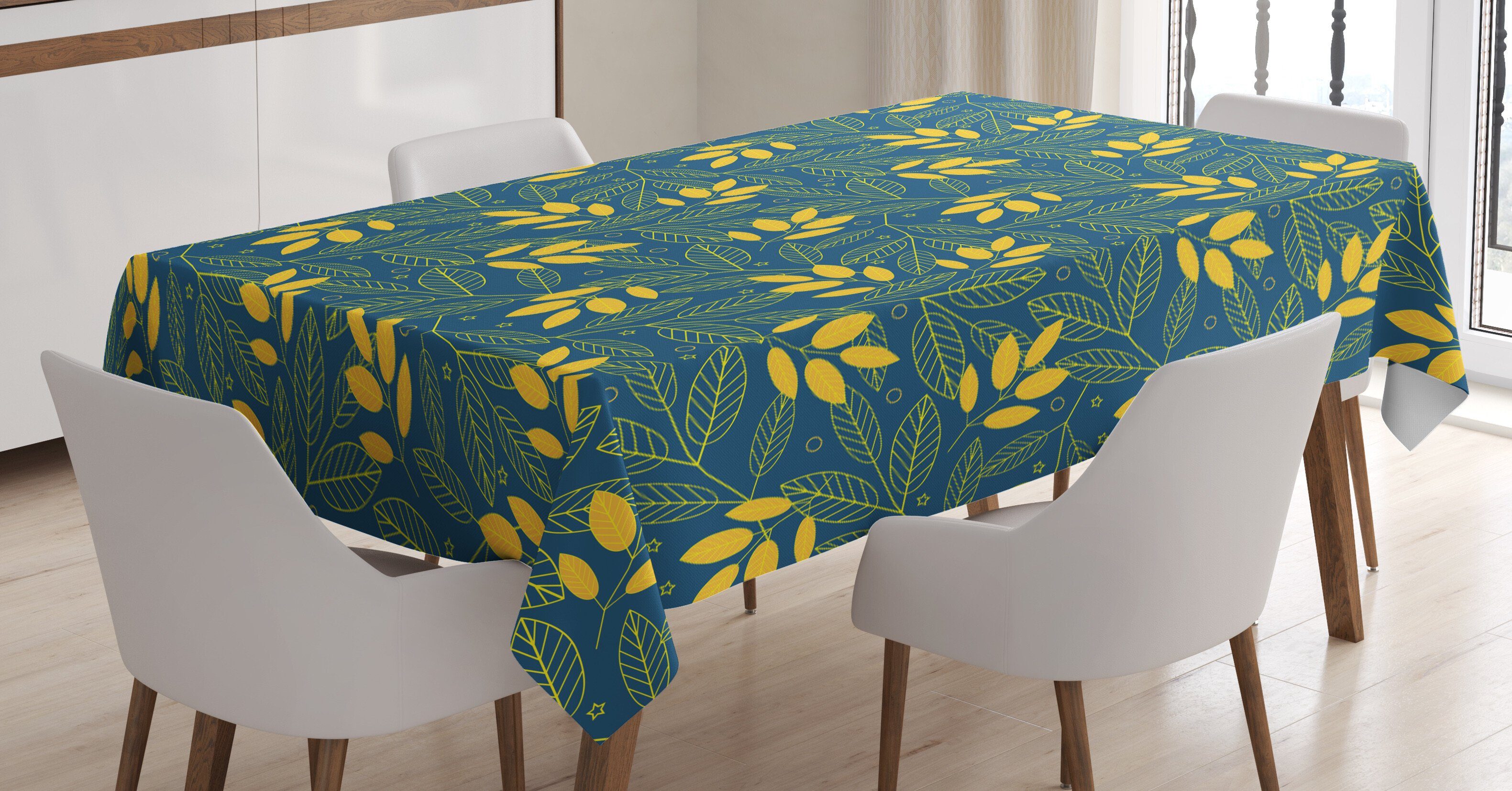 Abakuhaus Tischdecke Farbfest Waschbar Für den Außen Bereich geeignet Klare Farben, Gelb und Blau Herbst-Blatt-Kreis | Tischdecken