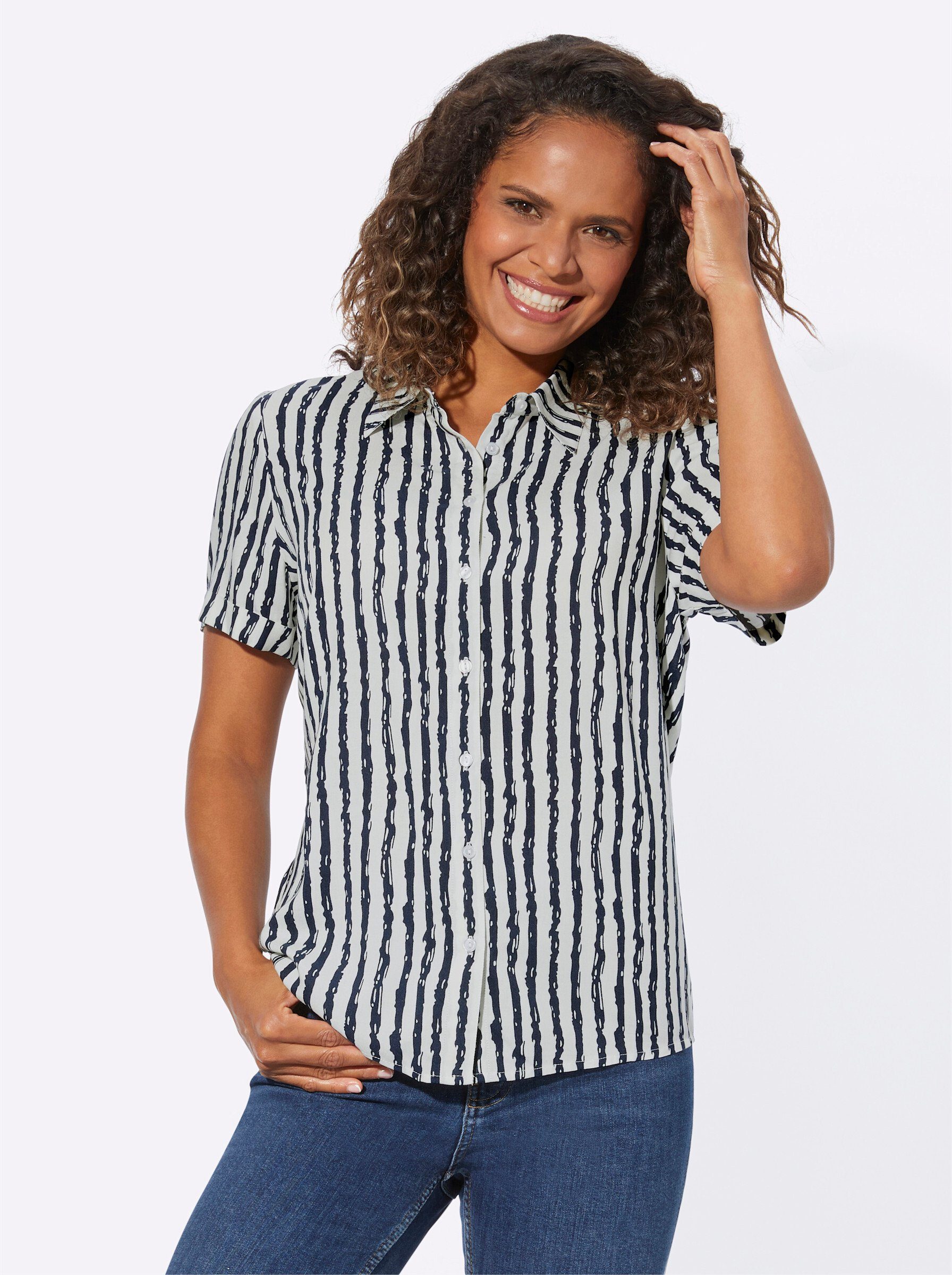 WITT WEIDEN Klassische Bluse marine-ecru-gestreift