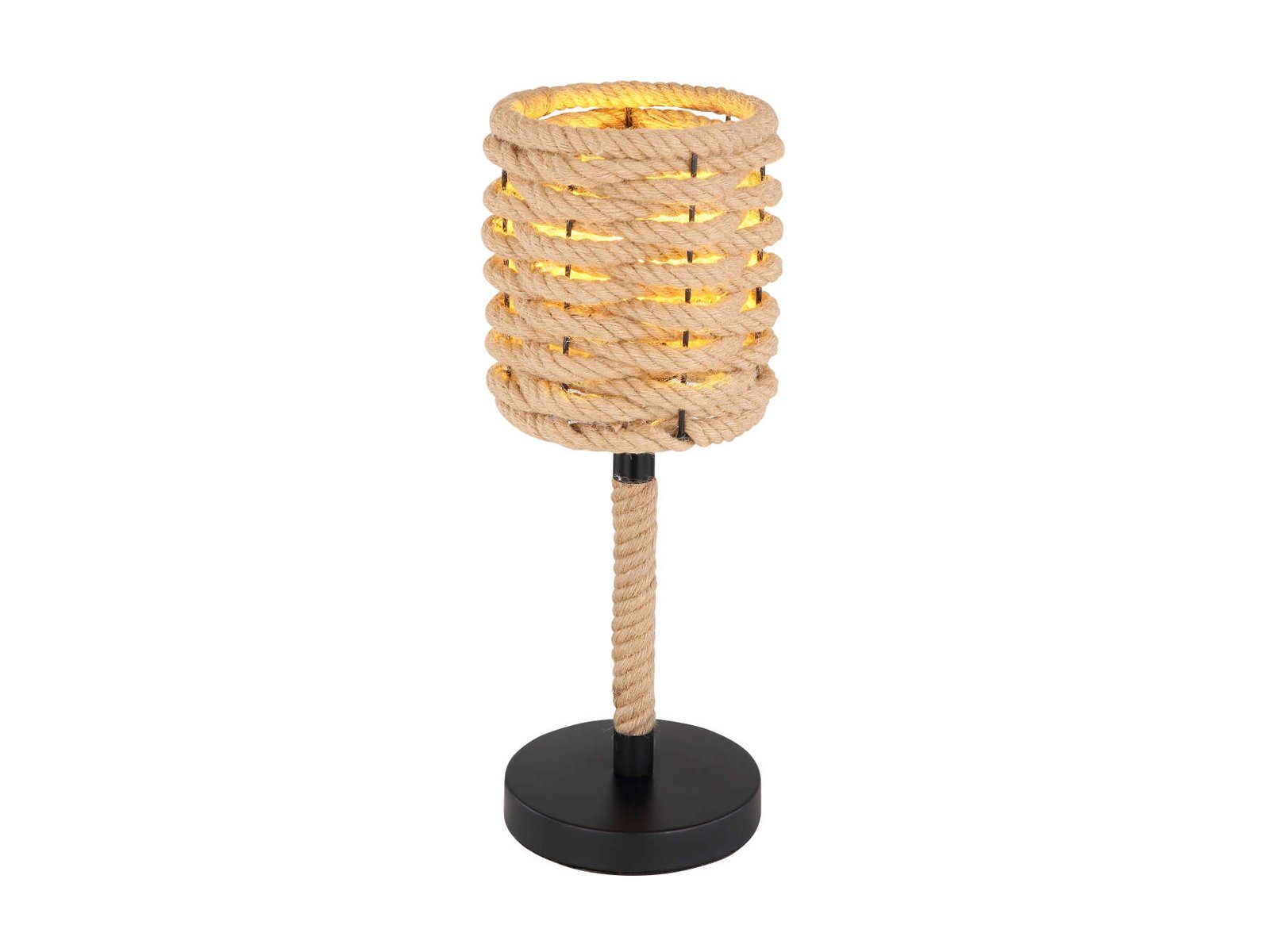 GLOBO LIGHTING LED Nachttischlampe, Leuchtmittel stufenweise über Schnurschalter dimmbar, LED wechselbar, warmweiß, groß-e Lampenschirm Boho dimmbar Seil-lampe für Fensterbank, Höhe 45cm