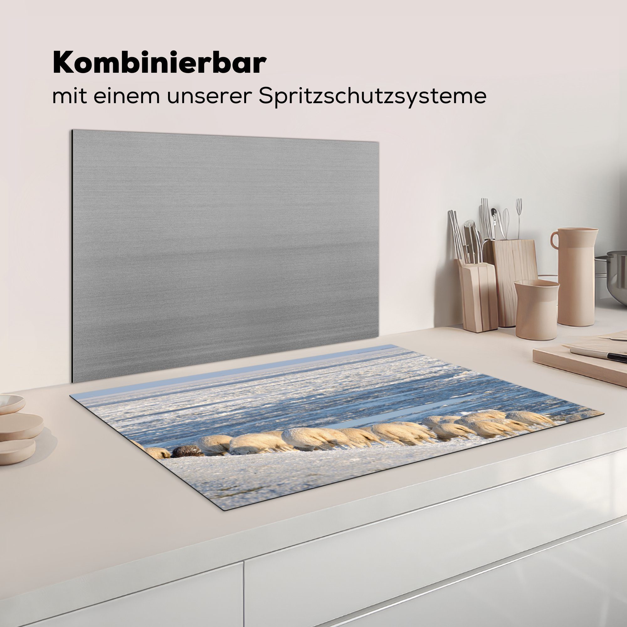 - Watteninseln für (1 81x52 tlg), Ceranfeldabdeckung Vinyl, cm, Herdblende-/Abdeckplatte Schutz MuchoWow Meer, - Induktionskochfeld Schafe küche, die