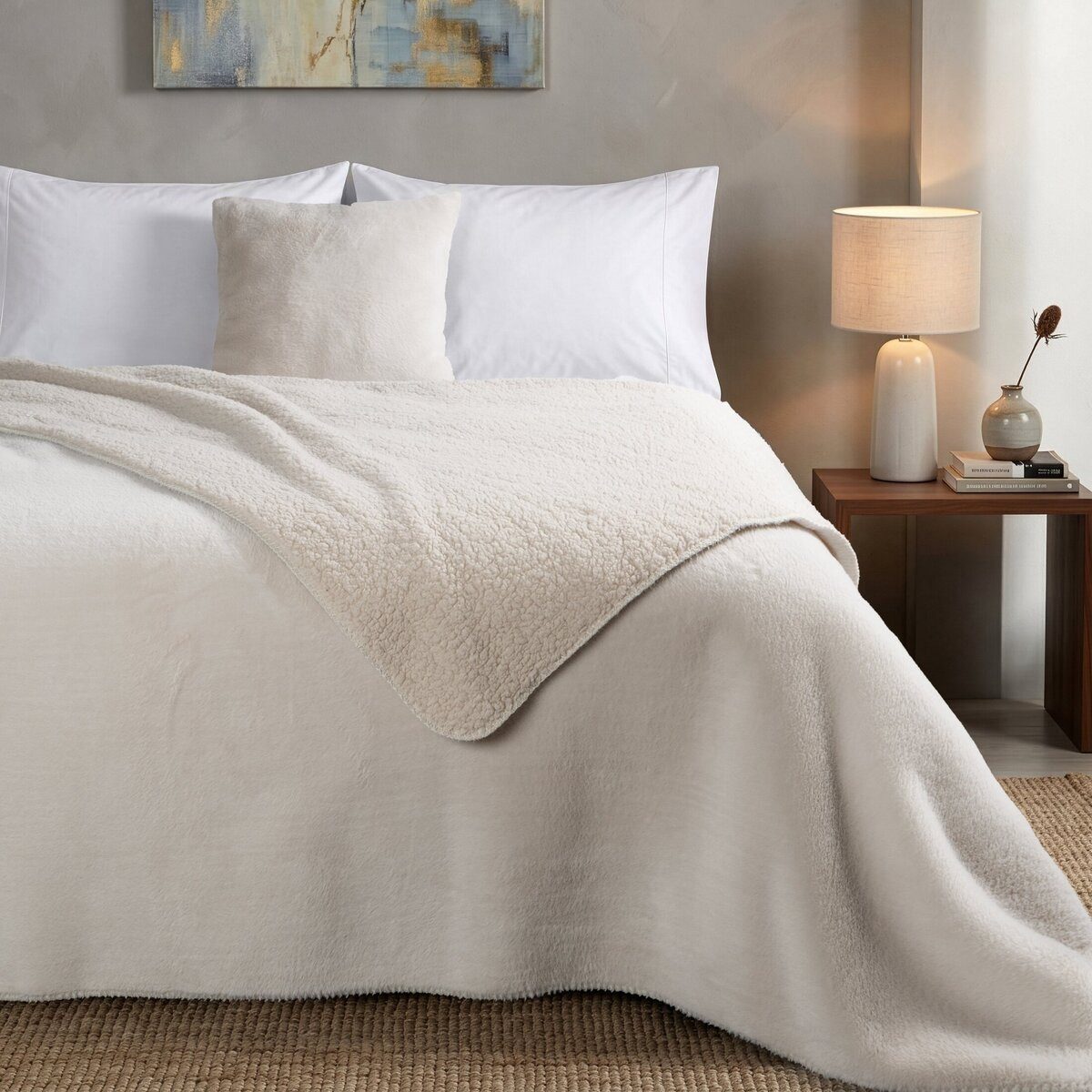Eurofirany Tagesdecke Fellbettüberwurf NINA, Felloptik, eleganter Überwurf für Bett & Sofa beidseitig, kuschelweich