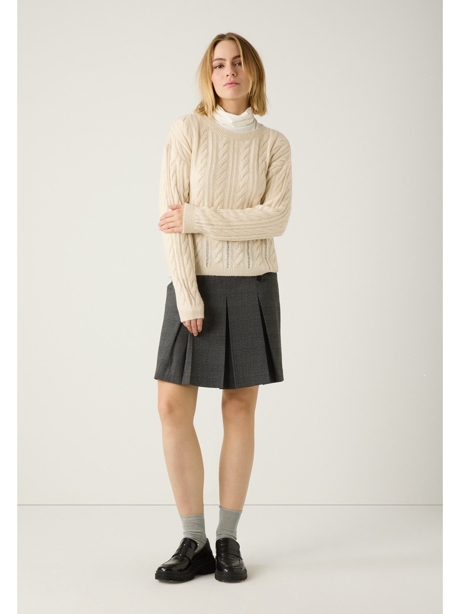 MORE&MORE Rundhalspullover Strickpullover mit Zopfmuster günstig online kaufen