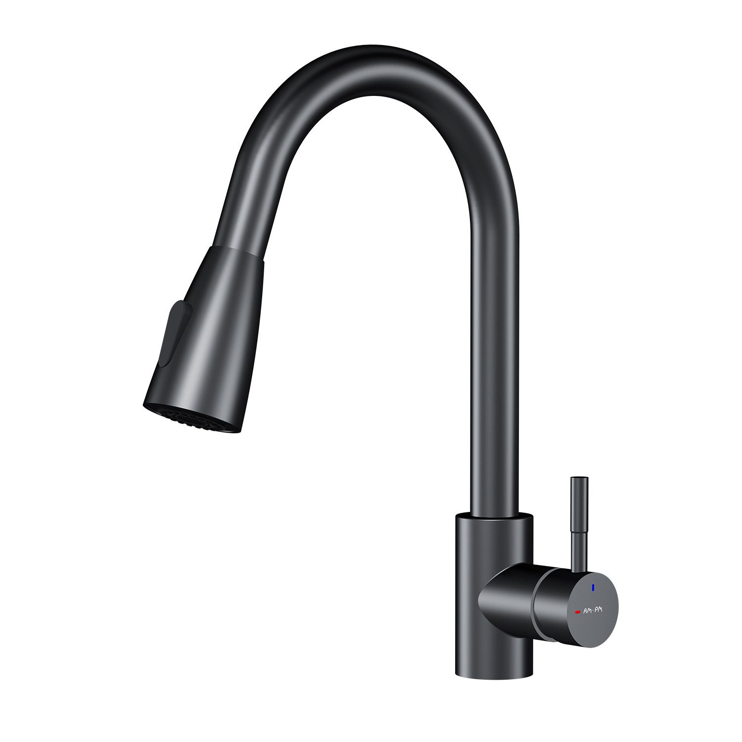 AM.PM Küchenarmatur X-JOY S Wasserhahn Drehbar Küchenarmatur Spültischarmatur Küche (Einhebelmischer Misch-Armatur Mischarmatur, Mischbatterie mit ausziehbarer Brause Schwarz) ausziehbarer, flexibler und drehbarer Brausen-Auslauf