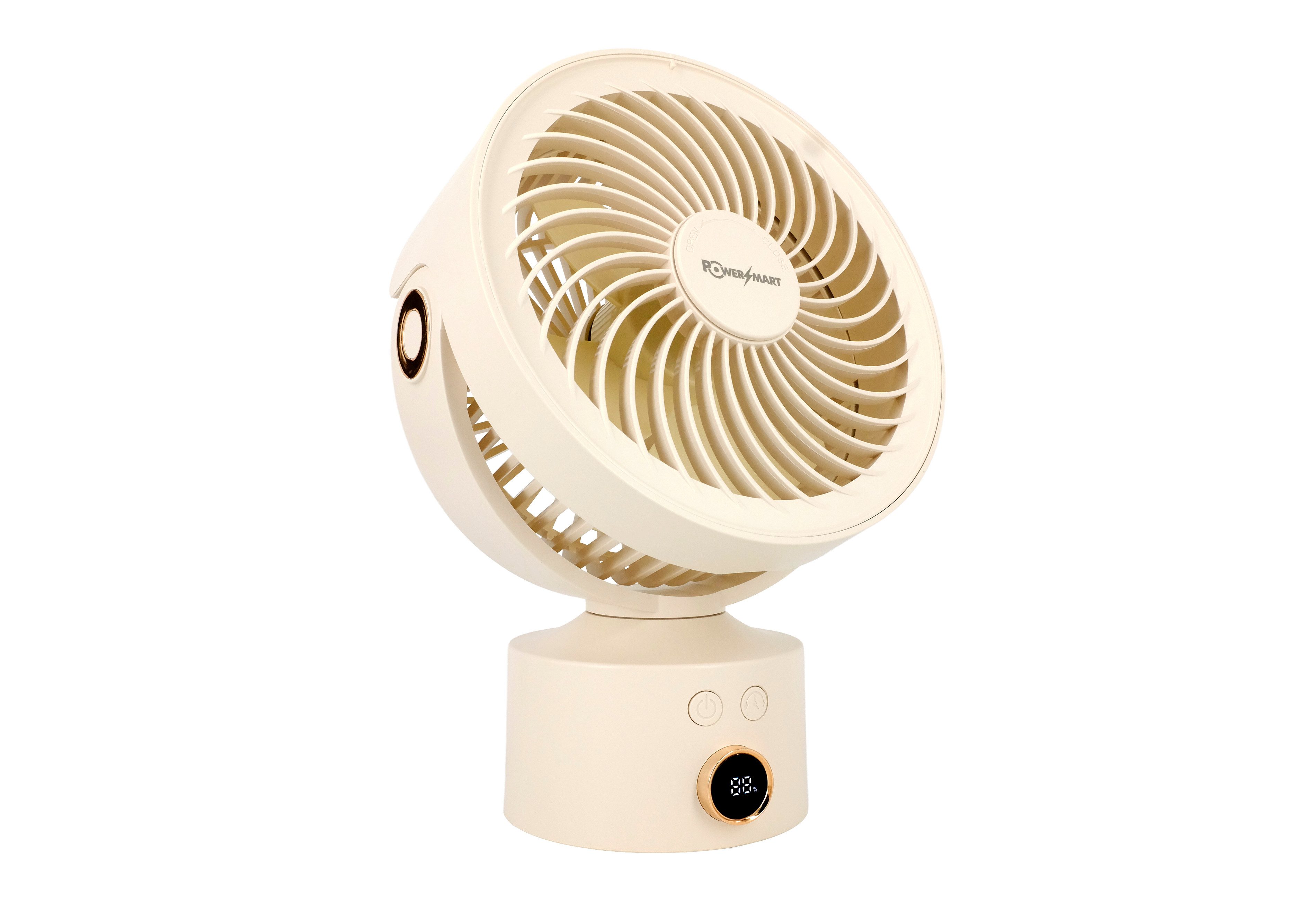 PowerSmart Handventilator Tischventilator 3 Stufen und 110/90 Grad verstellbarer Neigung, für Schlafzimmer, Büro und Wohnzimmer 4000 mAh AKKU