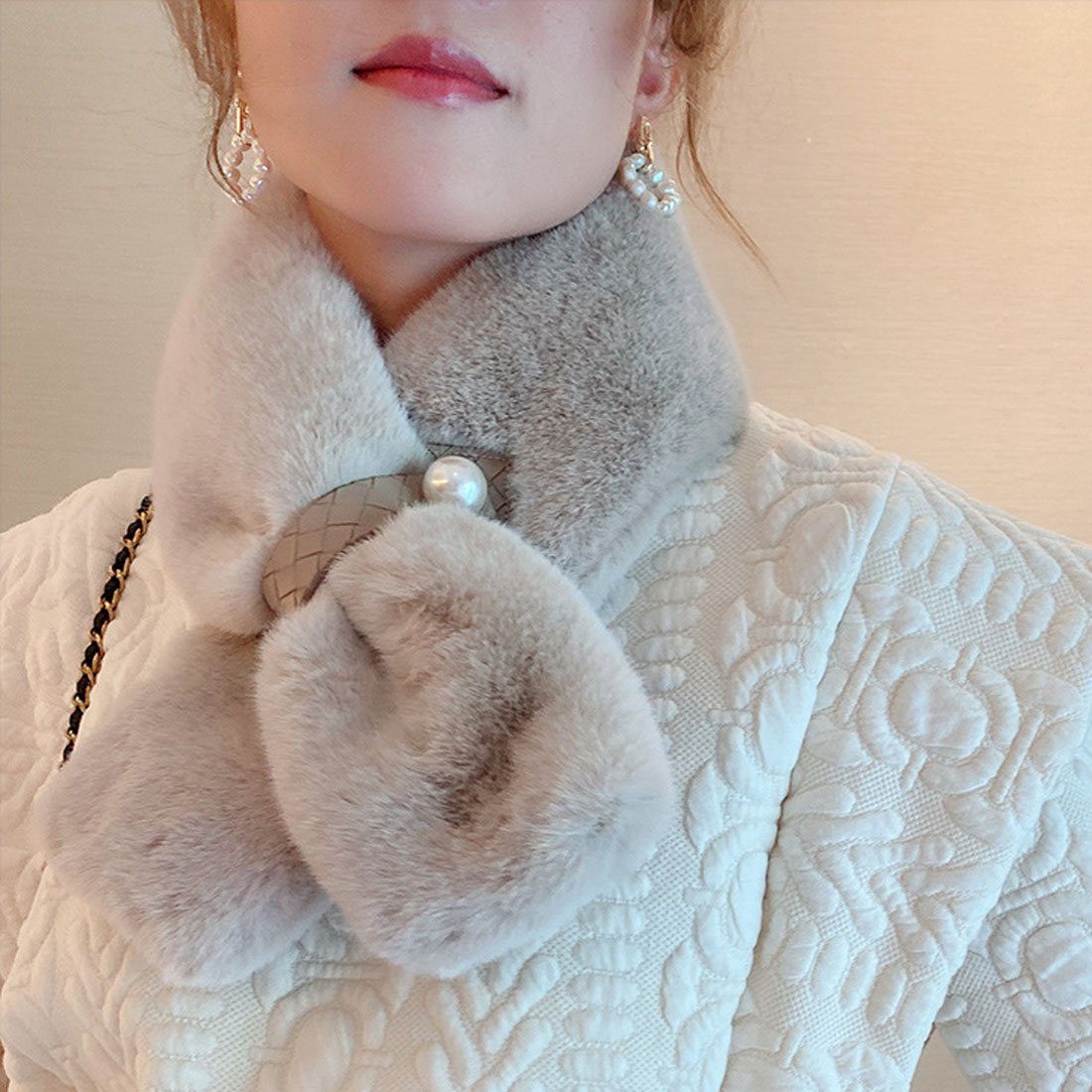 Warm Cross Schal, DÖRÖY Fur Winter Pearl khaki Modeschal Plüsch Faux Women's Schal Thickened
