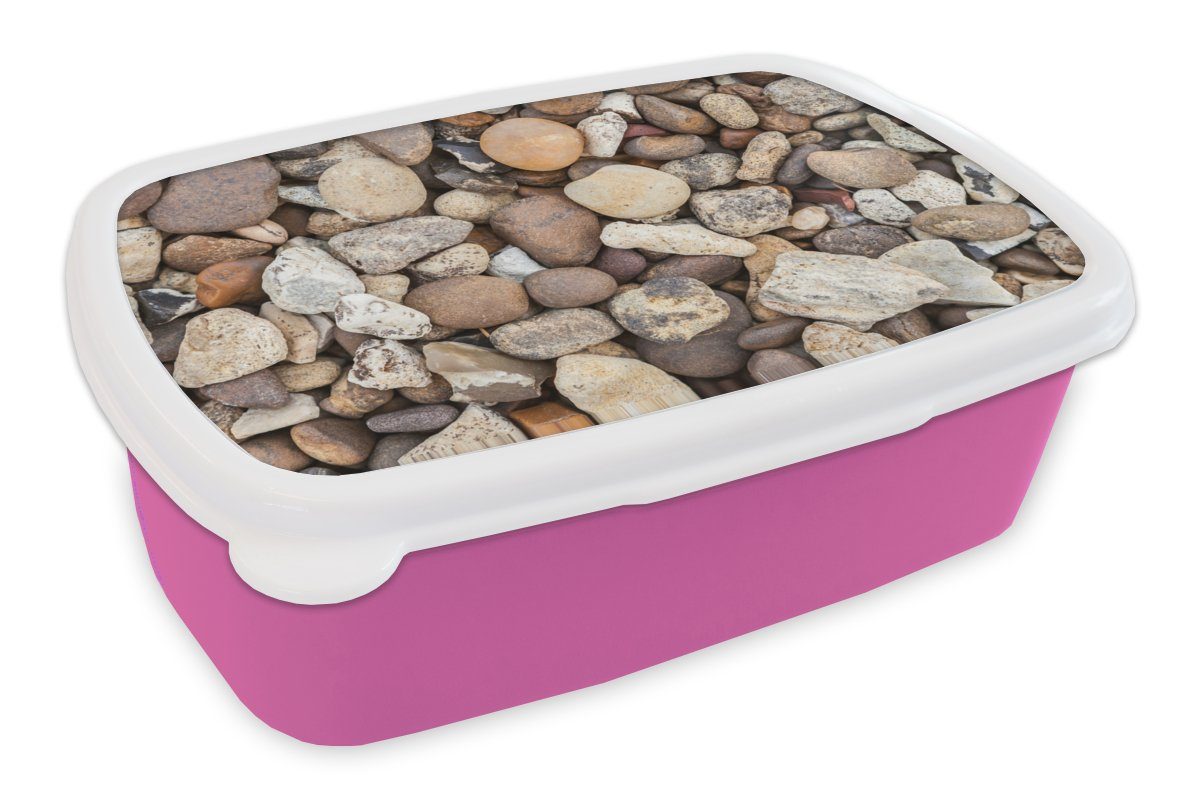 MuchoWow Lunchbox Kies - Steine - Natur, Kunststoff, (2-tlg), Brotbox für Erwachsene, Brotdose Kinder, Snackbox, Mädchen, Kunststoff rosa