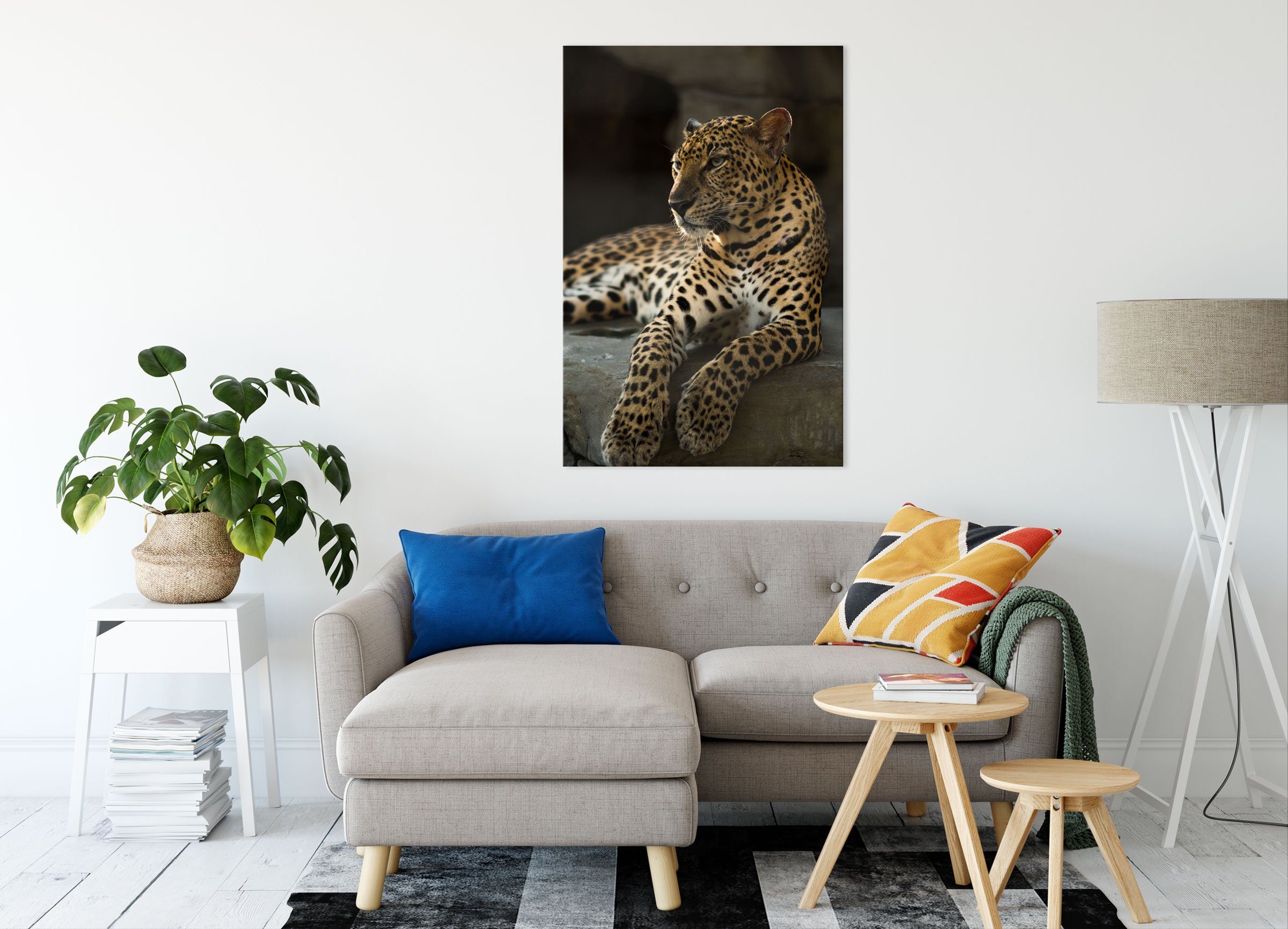 Zackenaufhänger Majestätischer St), Leinwandbild Pixxprint (1 bespannt, fertig inkl. Leinwandbild Leopard, Leopard Majestätischer