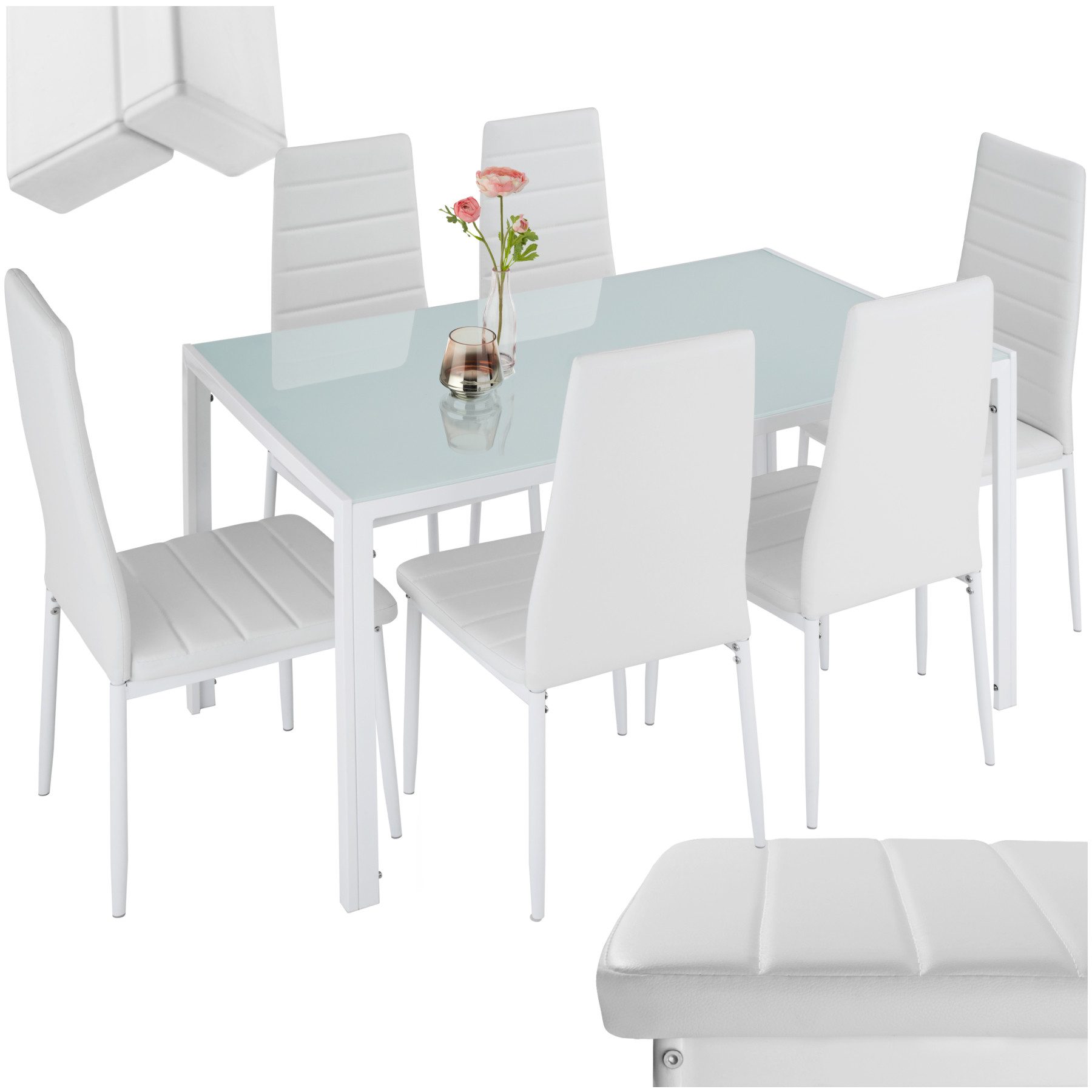 tectake Sitzgruppe Esszimmergruppe, (Set., 7-tlg), Robuste Tischplatte aus Sicherheitsglas
