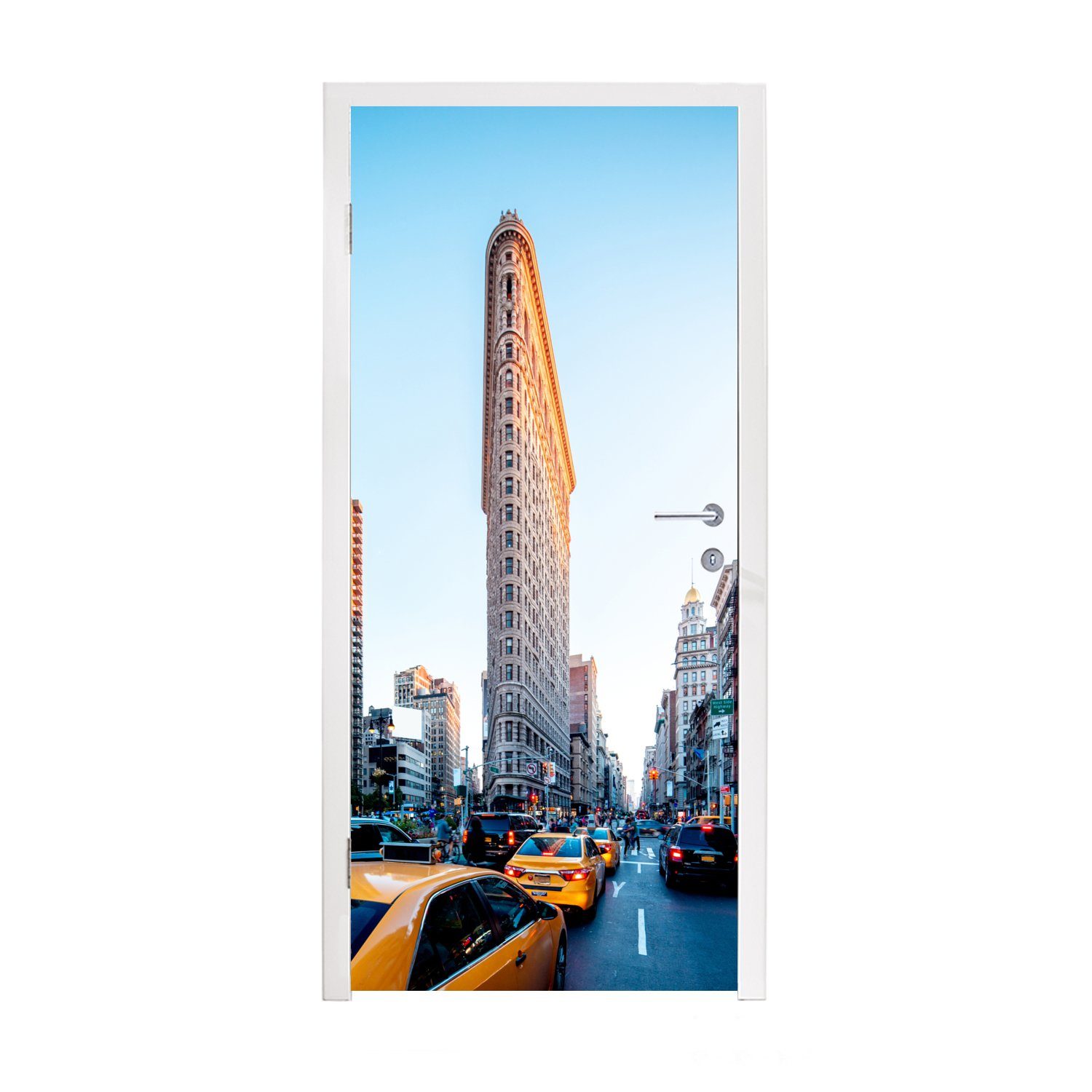 MuchoWow Türtapete Starker Verkehr rund um das Flatiron Building, Matt, bedruckt, (1 St), Fototapete für Tür, Türaufkleber, 75x205 cm