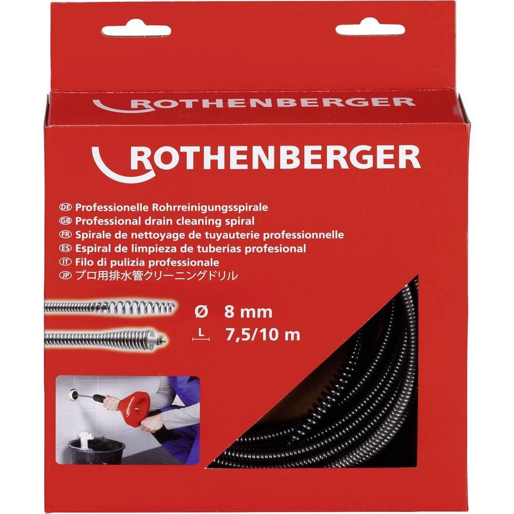 Rothenberger Rohrreinigungsspirale Rohrreinigungsspirale 8 mm x 7.5m mit Keulenkopf 72412