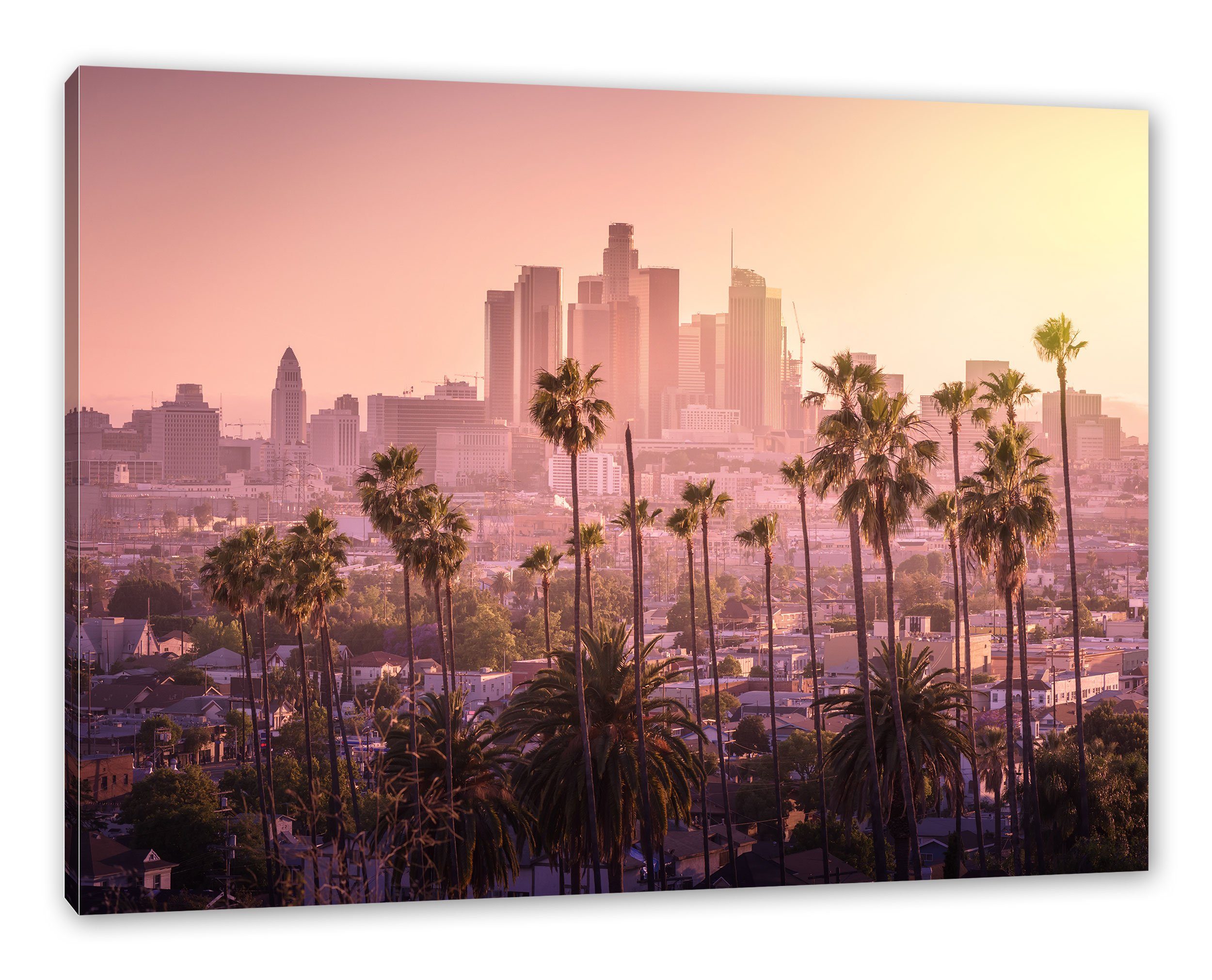 Pixxprint Leinwandbild Palmen vor Skyline von Los Angeles, Palmen vor Skyline von Los Angeles (1 St), Leinwandbild fertig bespannt, inkl. Zackenaufhänger