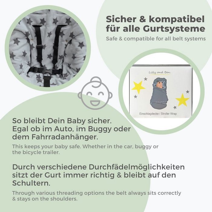 Einschlagdecke Lilly and Ben Winter-Decke für Babyschale &amp; alle Gurtsysteme für Babys 0-10 Monate TU10705