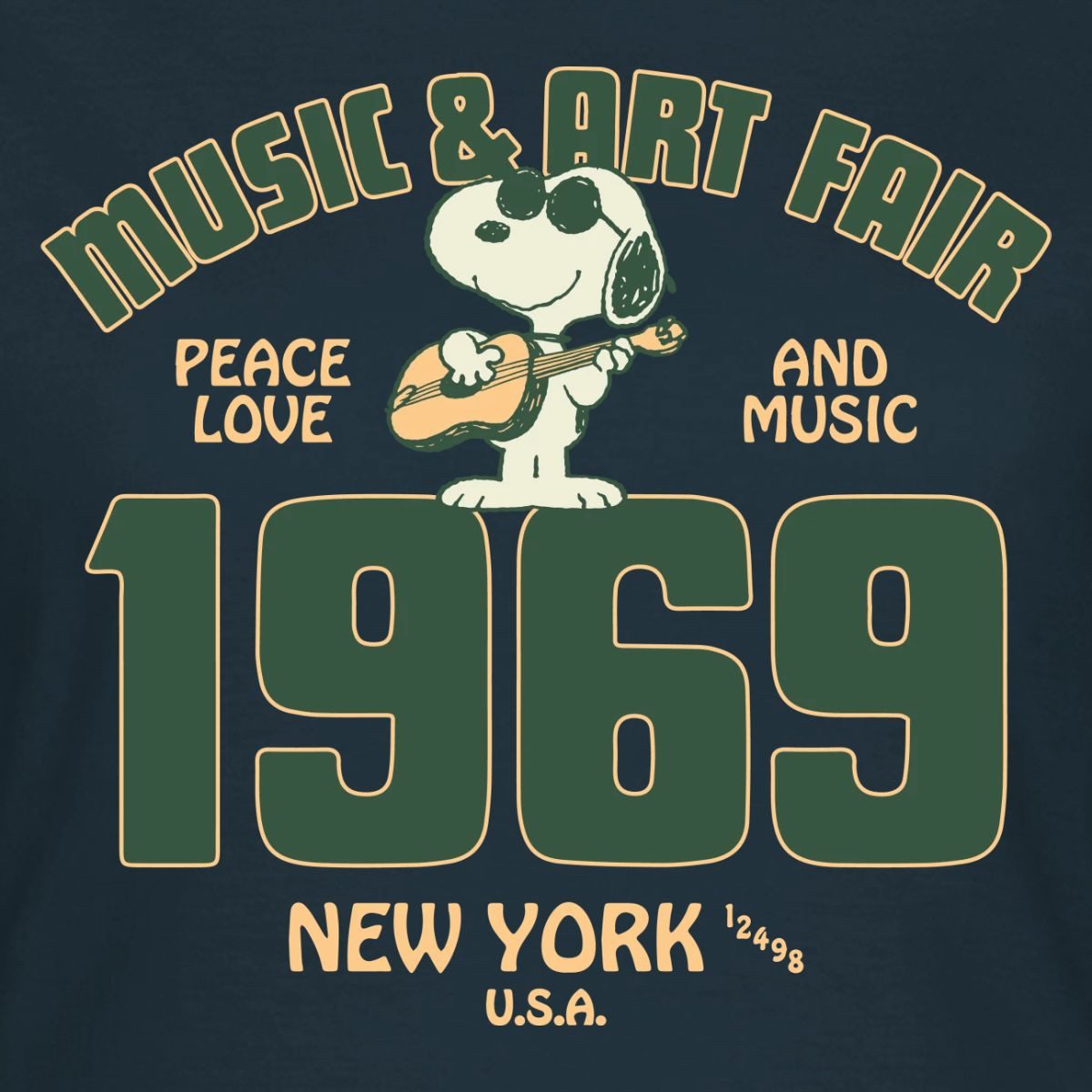 Spreadshirt T-Shirt Peanuts Snoopy Peace Love Music 1969 Frauen T-Shirt (1-tlg) Slim Fit, fällt klein aus