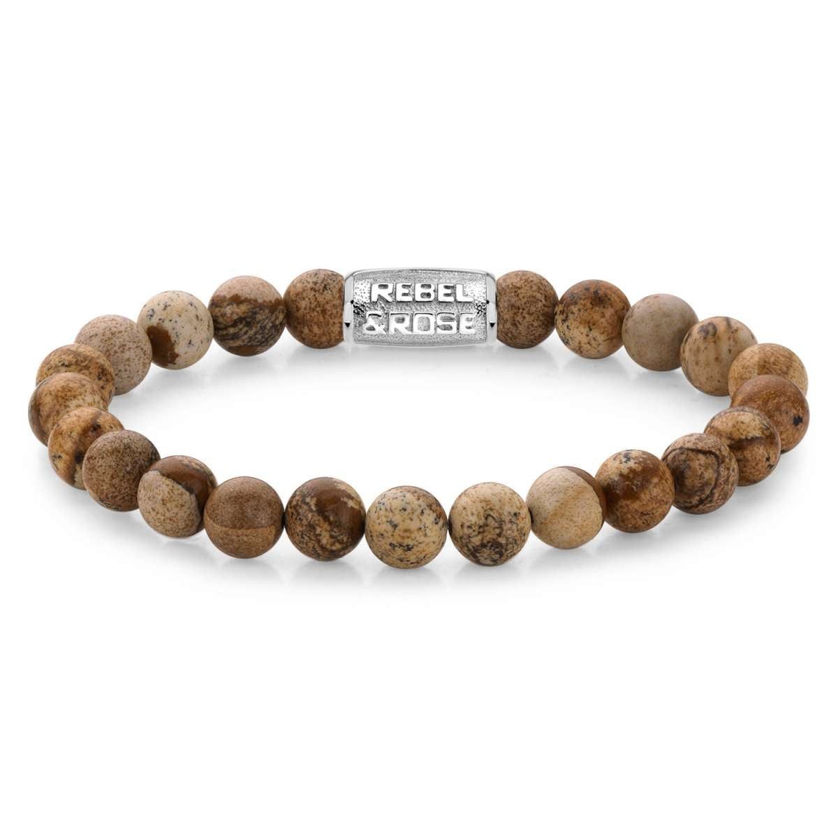 Rebel & Rose Edelstahlarmband RR-80027-S, für Herren Bead Woodstock 8 mm