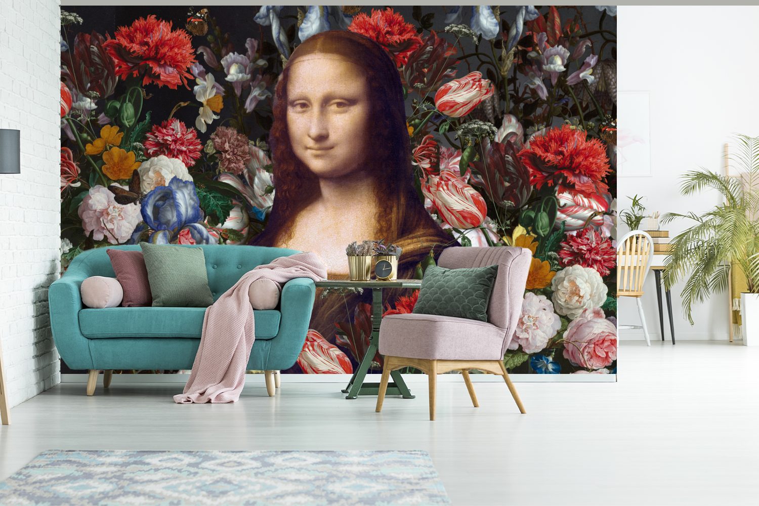 Leonardo für Vinci (6 - Matt, Mona da Vinyl Fototapete MuchoWow St), Blumen, bedruckt, Wohnzimmer, Wallpaper Lisa Tapete - Kinderzimmer, Schlafzimmer,