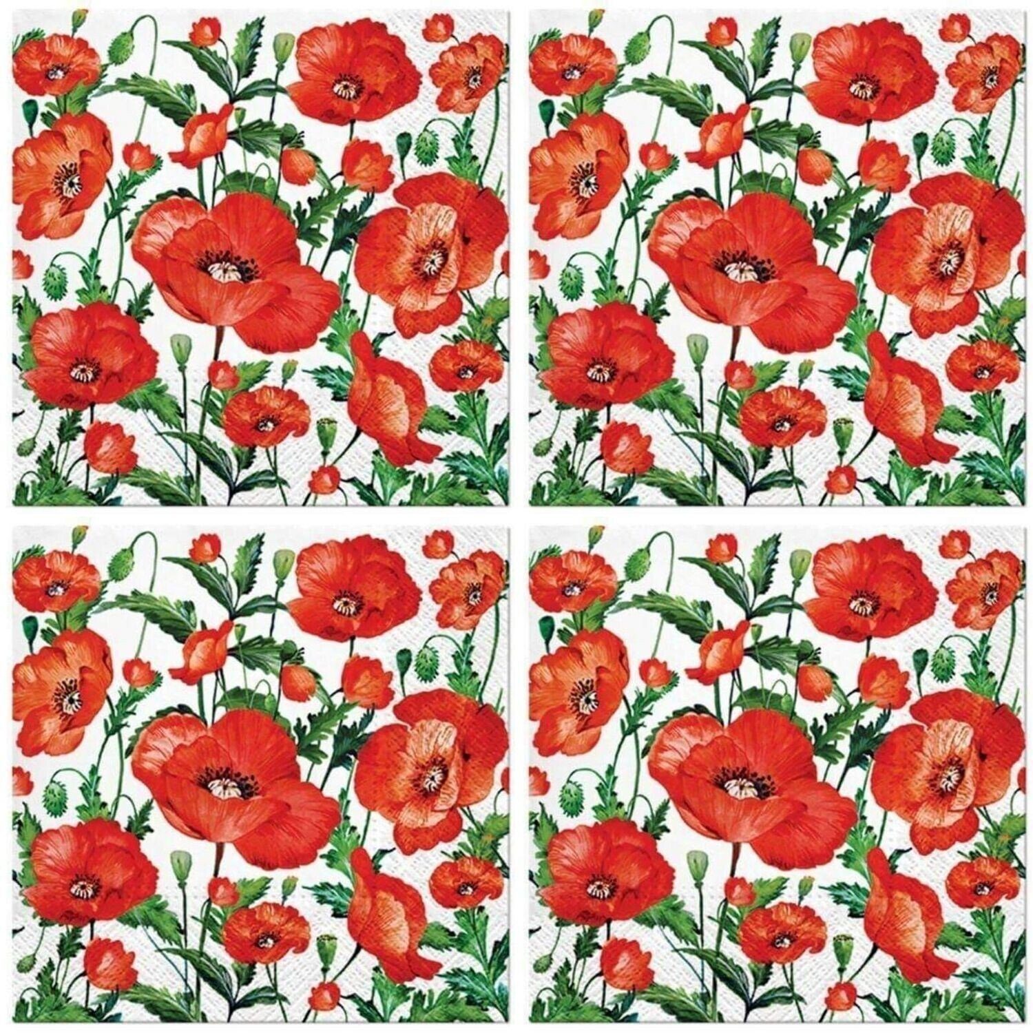PAW Sp. z o.o. Papierserviette 20 Stück ca 33x33 cm - Mohnblumen, Blumen, Flanders Poppy