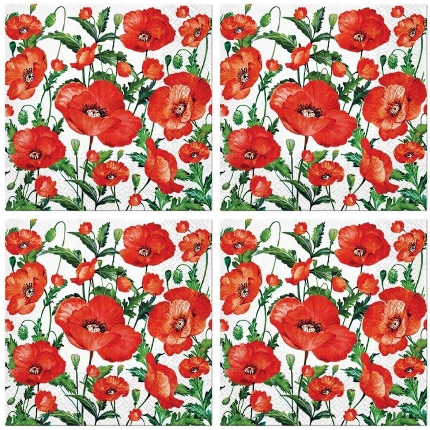 PAW Sp. z o.o. Papierserviette 20 Stück ca 33x33 cm - Mohnblumen, Blumen, Flanders Poppy, Mohnblumen, Blumen, Garten, Wiese, Natur, Tishdeko
