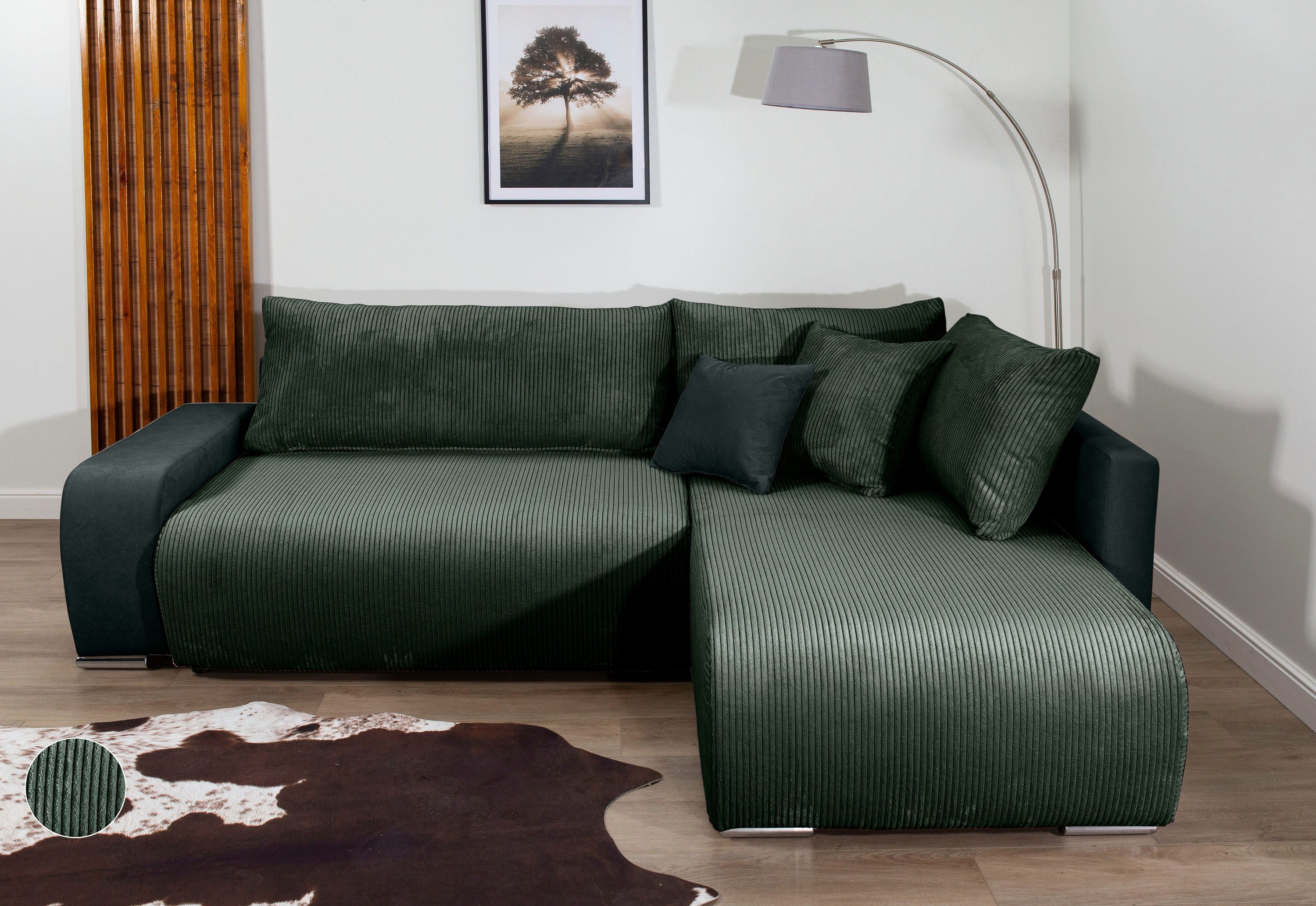 COLLECTION AB Ecksofa Poppy L-Form, B: 227 cm, Schlaffunktion, Bettkasten & 1 Zierkissen