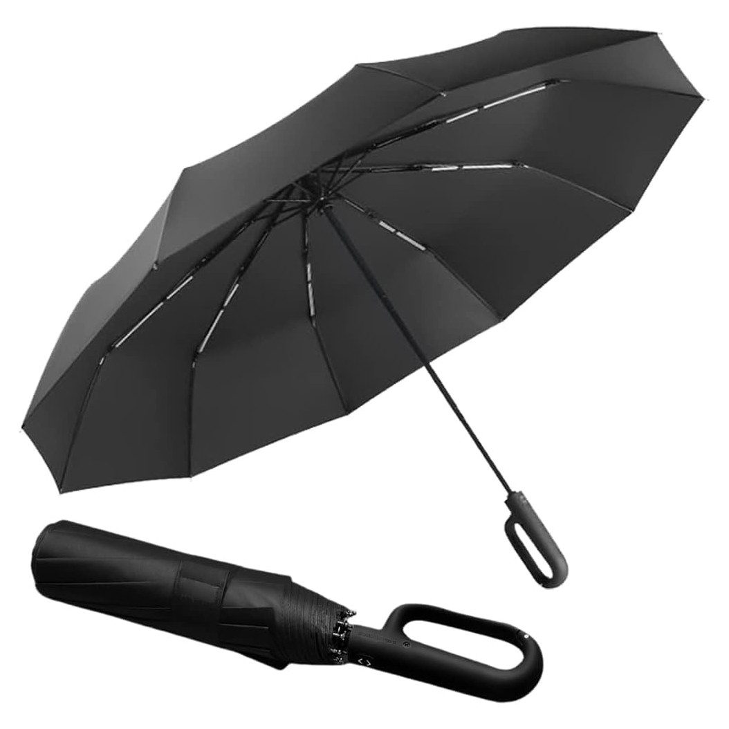 Coonoor Taschenregenschirm Vollautomatischer Faltregenschirm, großer Taschenschirm,(106cm, 126cm), D-förmiger Ringregenschirm, Outdoor-Sonnenschirm