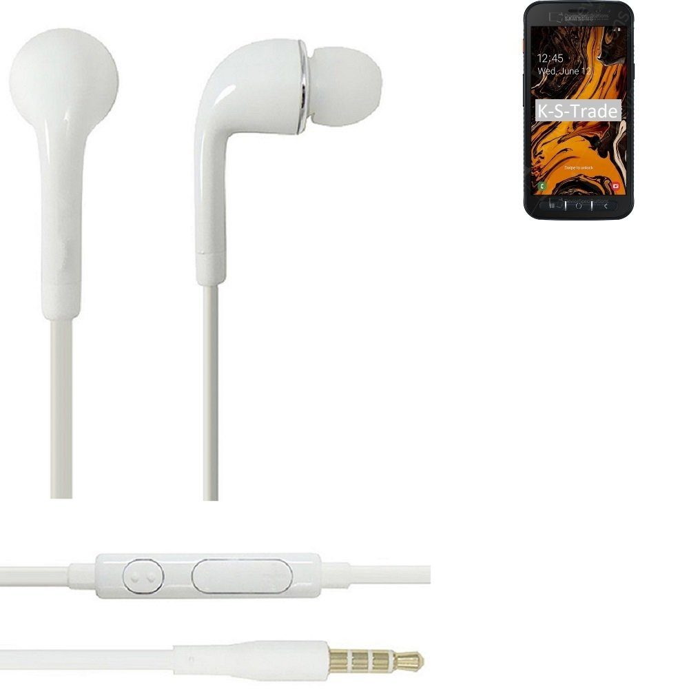 K-S-Trade für Samsung Galaxy Xcover 4s In-Ear-Kopfhörer (Kopfhörer Headset mit Mikrofon u Lautstärkeregler weiß 3,5mm)