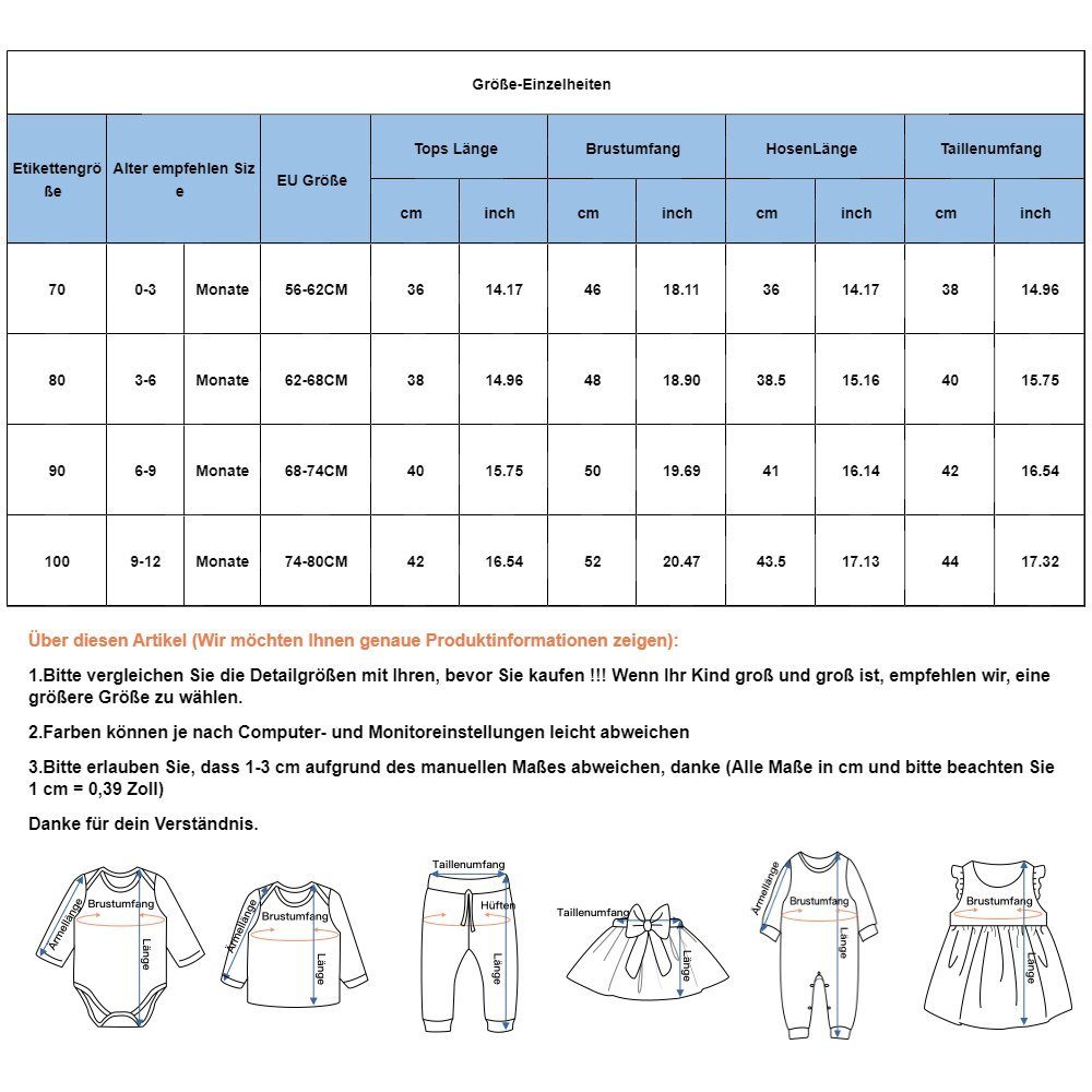 Kinder Mädchen (Gr. 50 - 92) LAPA Shirt & Leggings LAPA Baby-Anzug für Mädchen, Kurzarm-Strampler + bedruckte Schlaghose + Haarb