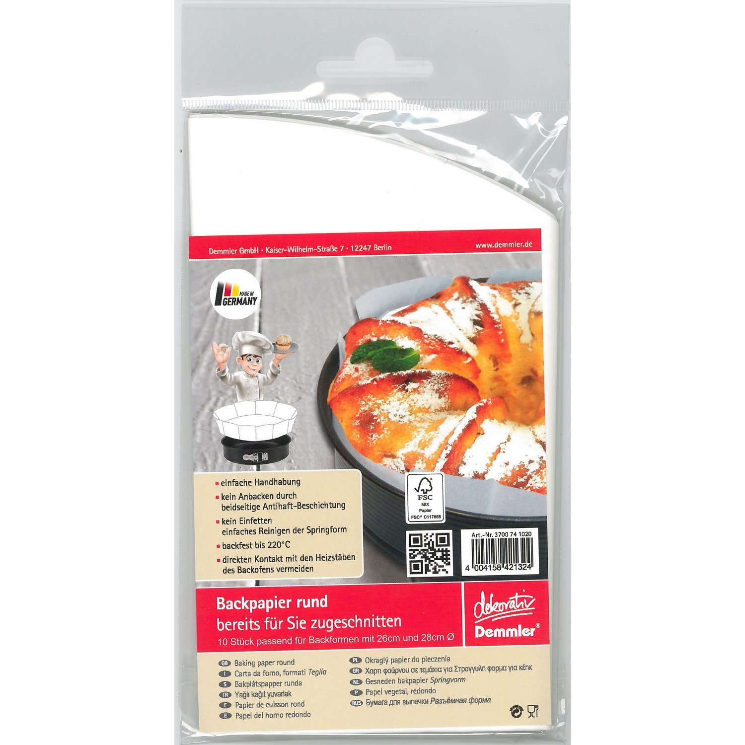 Demmler Backpapier Backpapier Zuschnitte für Ø 26 & 28 cm Formen, (10er Pack)