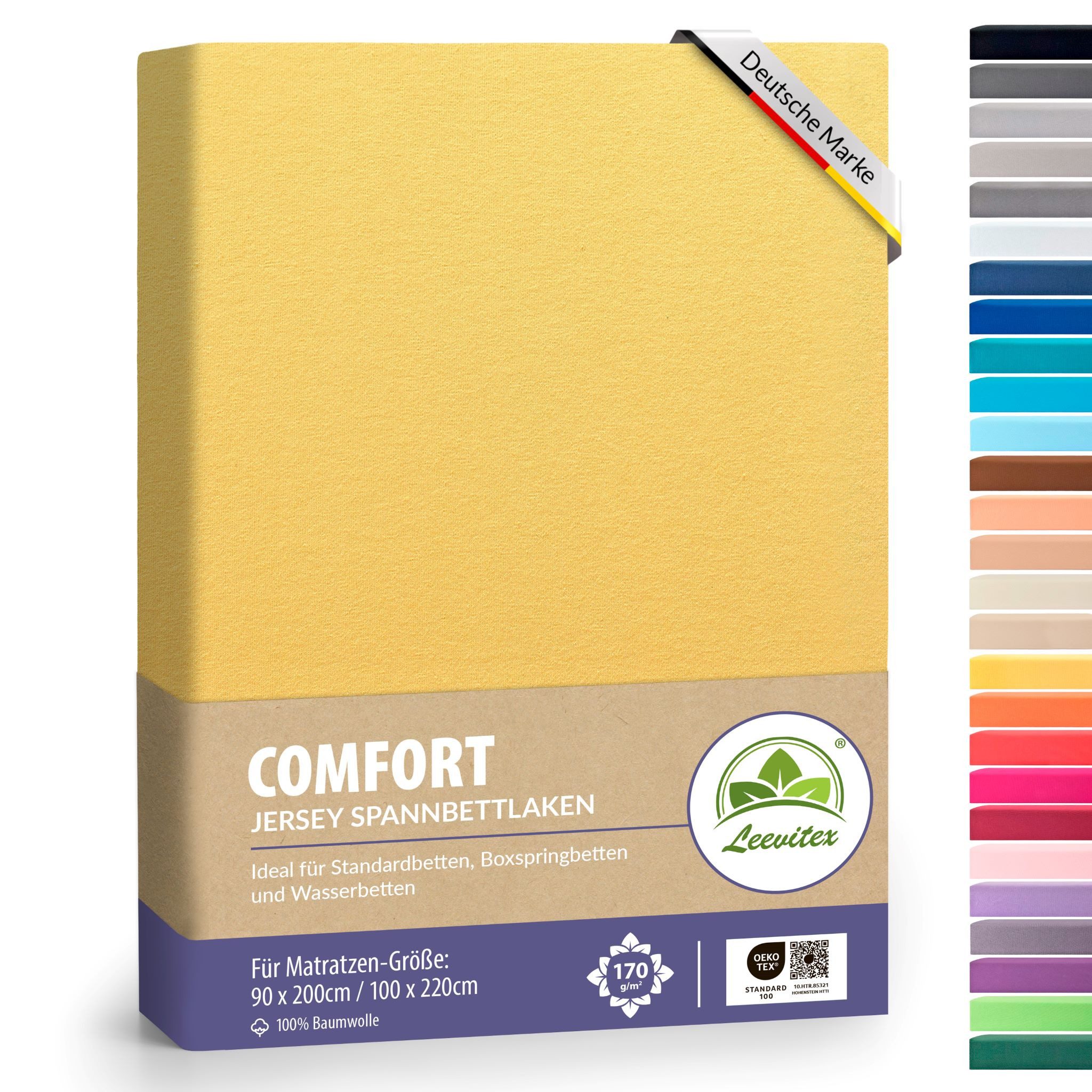 leevitex® Spannbettlaken verschiedene Größen, Stoffgewicht 170 g/m², 40 cm Steghöhe, Jersey, Gummizug: rundum, (1 Stück), verschiedene Farben, OEKO-TEX® STANDARD 100 zertifiziert