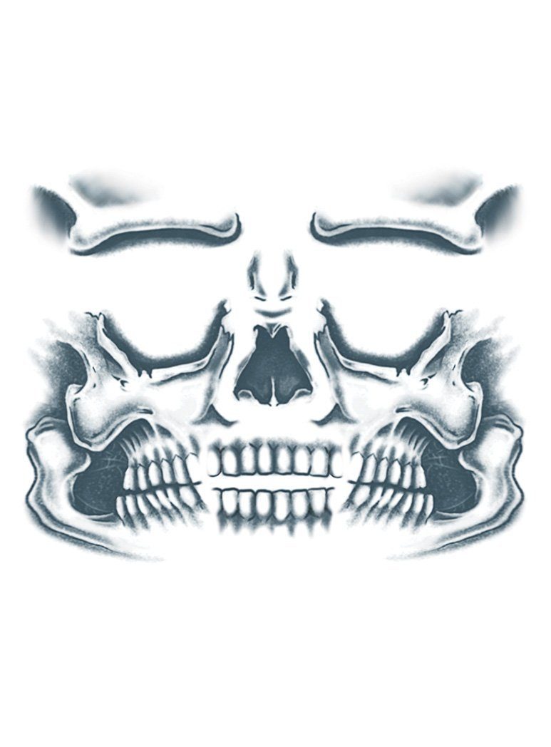 Tinsley Theaterschminke Totenkopf Gesicht Klebetattoo - Karneval Fasching, Temporäres Tattoo in beeindruckend realistischer Hollywood-Qualität