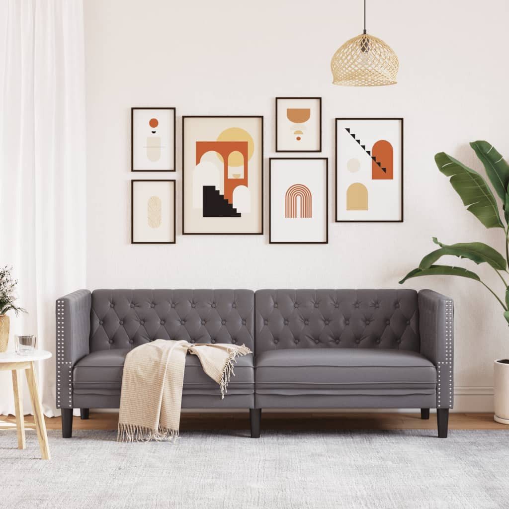vidaXL Sofa Chesterfield-Sofa 3-Sitzer Grau Kunstleder günstig online kaufen