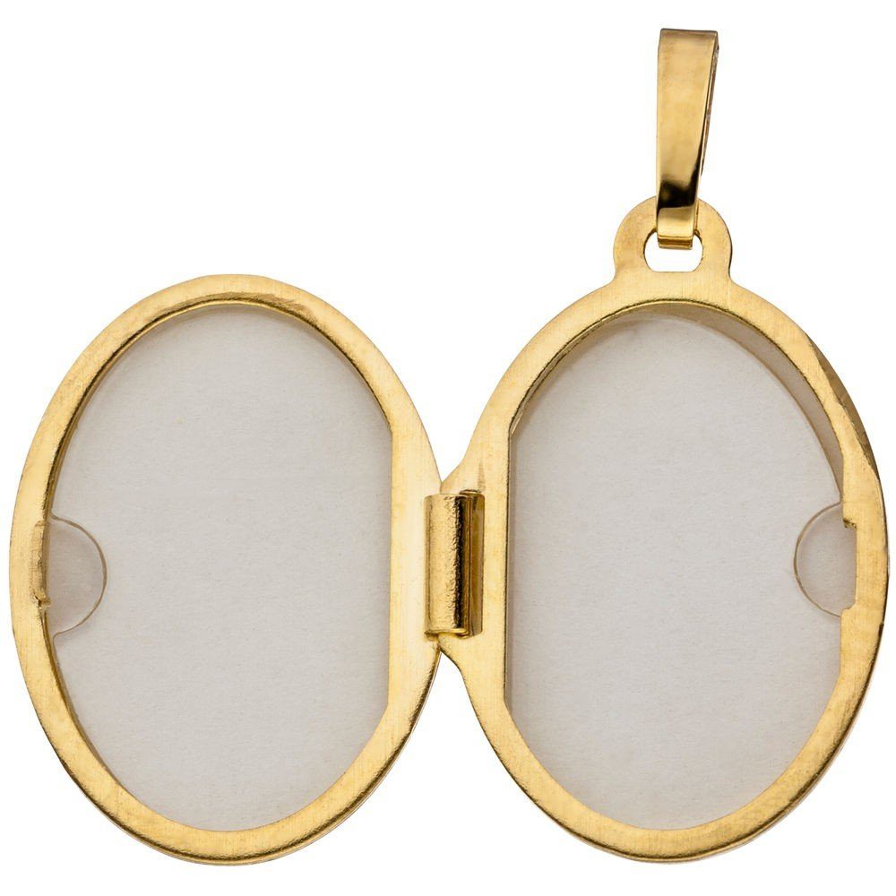 oval Amulett Krone Gold 333 333 Gelbgold Kettenanhänger teilmattiert Unisex, Schmuck Anhänger Medaillon Gold