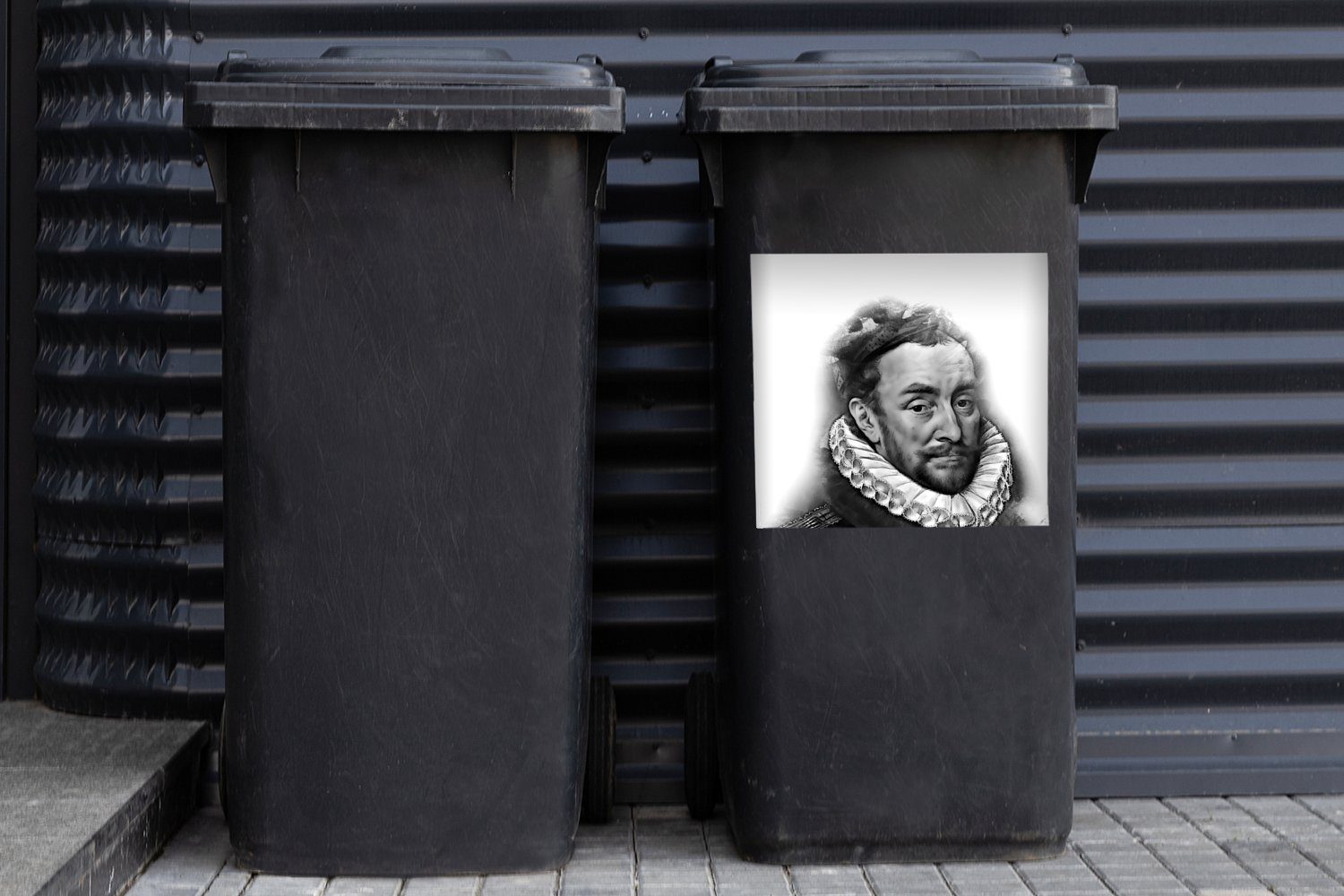 - Container, Schwarz MuchoWow Thomasz Porträt Weiß St), (1 Sticker, Wandsticker - Mülltonne, und Adriaen von Wilhelm Mülleimer-aufkleber, Abfalbehälter I.