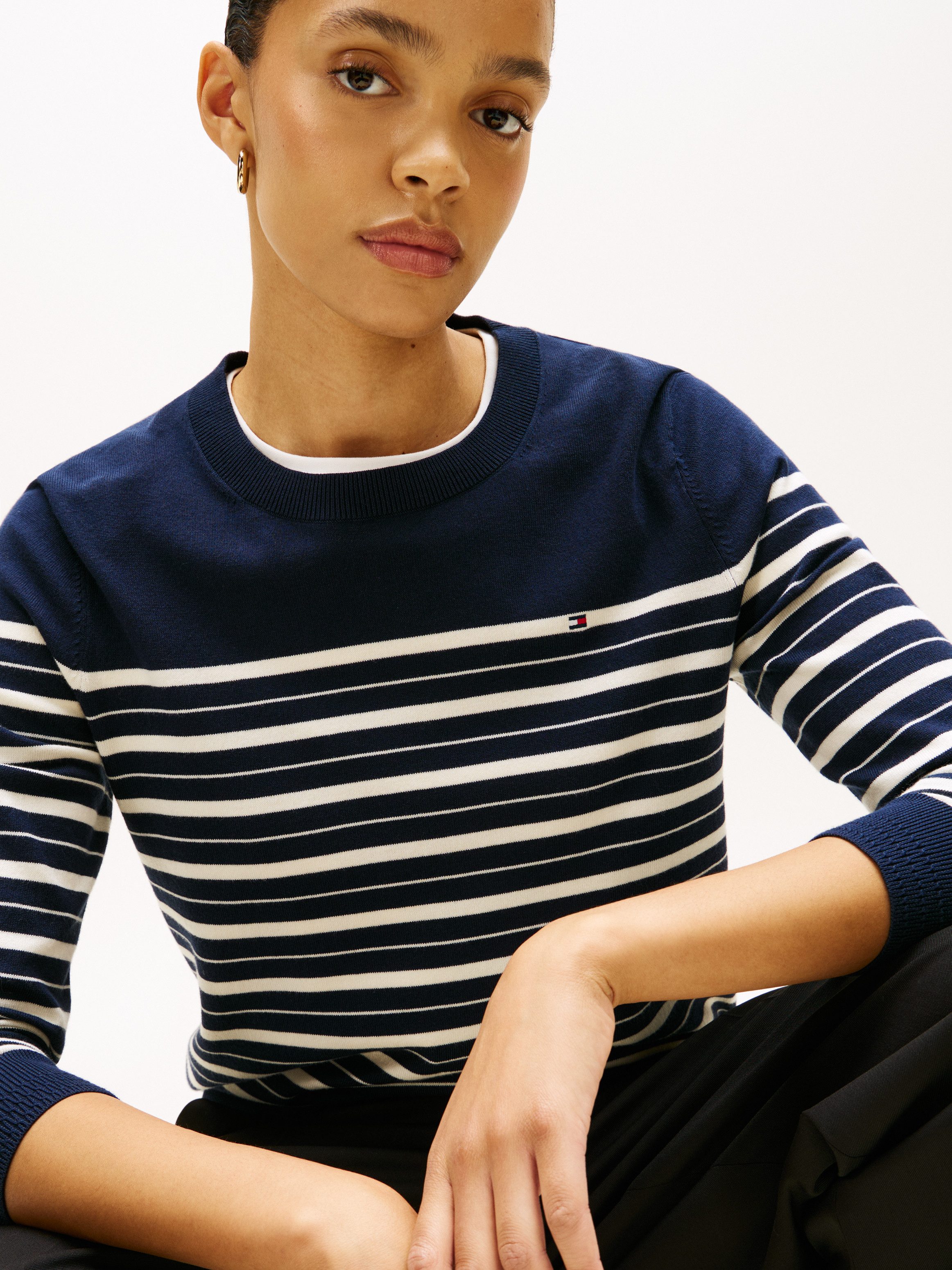 Tommy Hilfiger Rundhalspullover CO JERSEY STITCH LS C-NK SWT mit Logostickerei