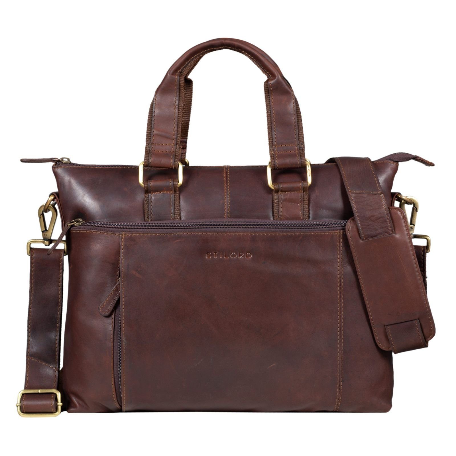 STILORD Laptoptasche dunkelbraun cognac Leder "Lionel" MacBooktasche - Macbooks für Zoll 15