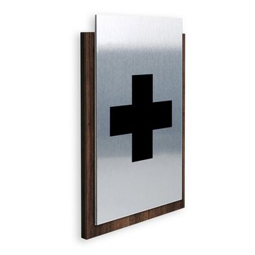 Kreative Feder Hinweisschild "Erste Hilfe" - modernes Business-Schild aus Holz und Alu, für Innenräume; ideal für Büro, Schule, Universität