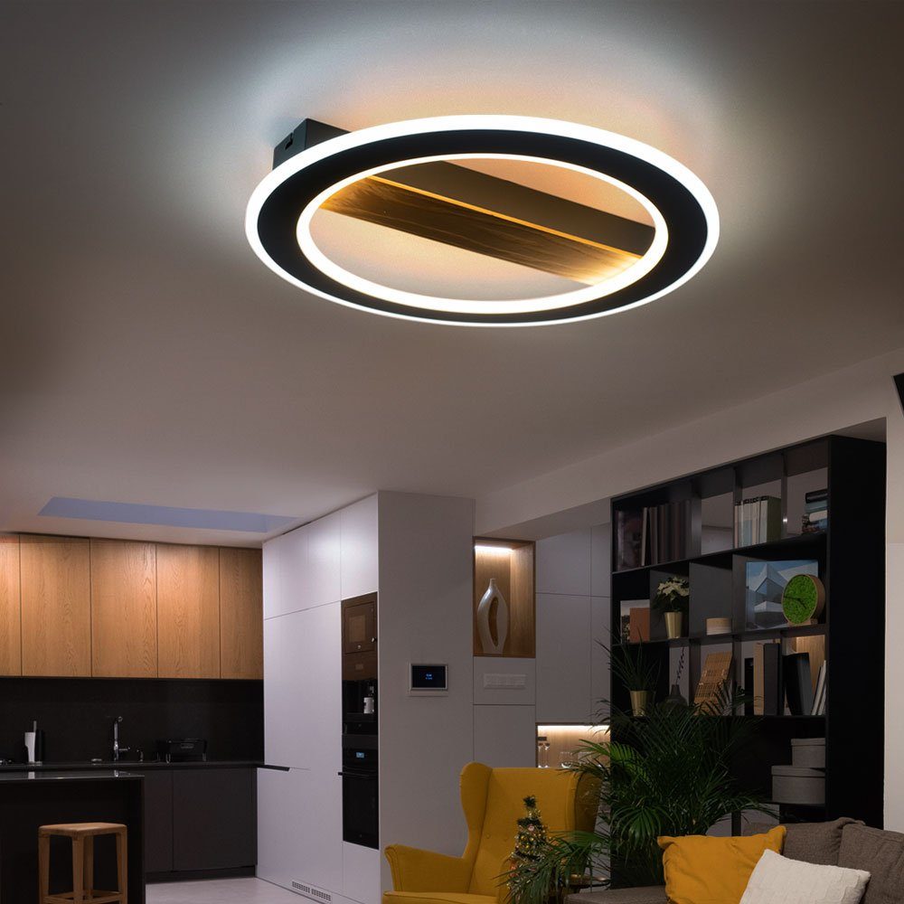 Globo LED-Leuchtmittel Deckenleuchte Tageslichtweiß, LED Ring Holz verbaut, Wohnzimmerlampe Warmweiß, LED Kaltweiß, Deckenleuchte, fest