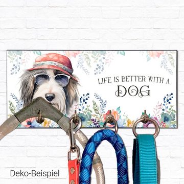 Cadouri Wandgarderobe BEARDED COLLIE Design-Hundegarderobe für Hundezubehör (Garderobe mit 4 Haken), MDF, mit abgeschrägten Ecken, handgefertigt, für Hundebesitzer