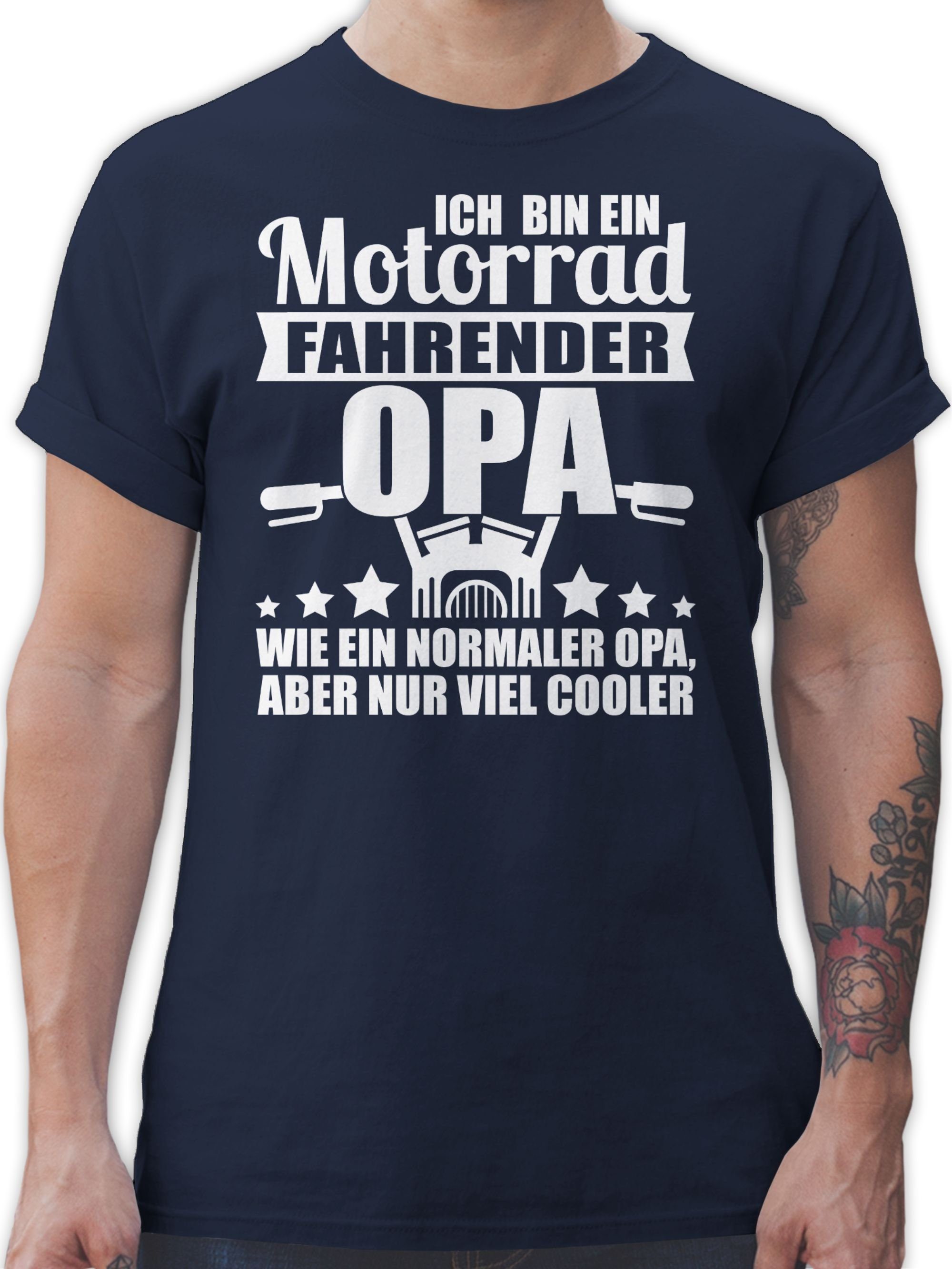 ein Blau 2 Motorrad Shirtracer T-Shirt Opa Ich bin weiß Opa! Geschenke Navy fahrender